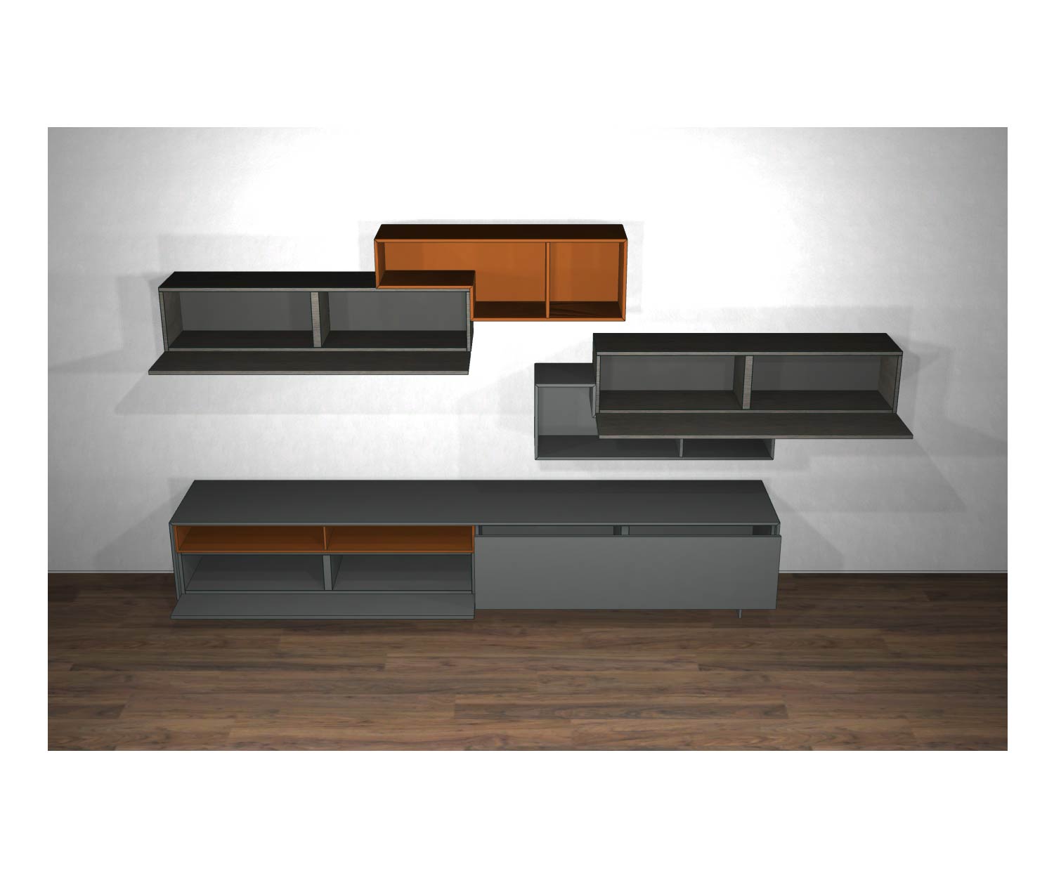 Livitalia Meuble-paroi design C21 avec éléments ouverts et portes