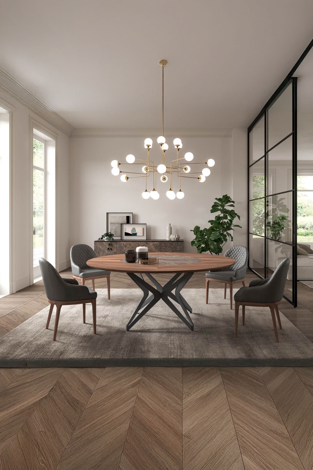 ensemble de table à manger élégant en couleur bois naturelle et gris élégant