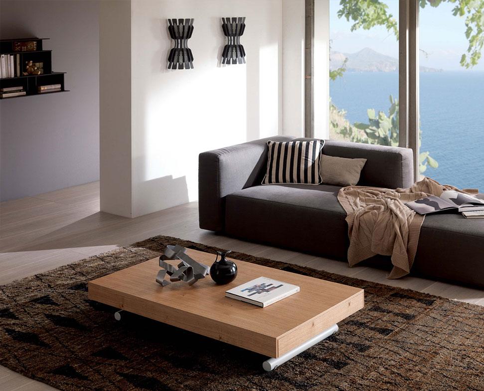 Table basse r&eacute;glable en hauteur et extensible Ozzio Newood