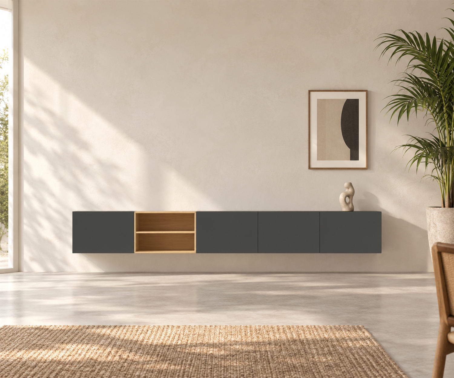 Livitalia Box 18 Buffet suspendu 300 cm – Gris foncé mat + Chêne clair Livitalia Box 18 Buffet suspendu 300 cm – Gris foncé mat + Chêne clair