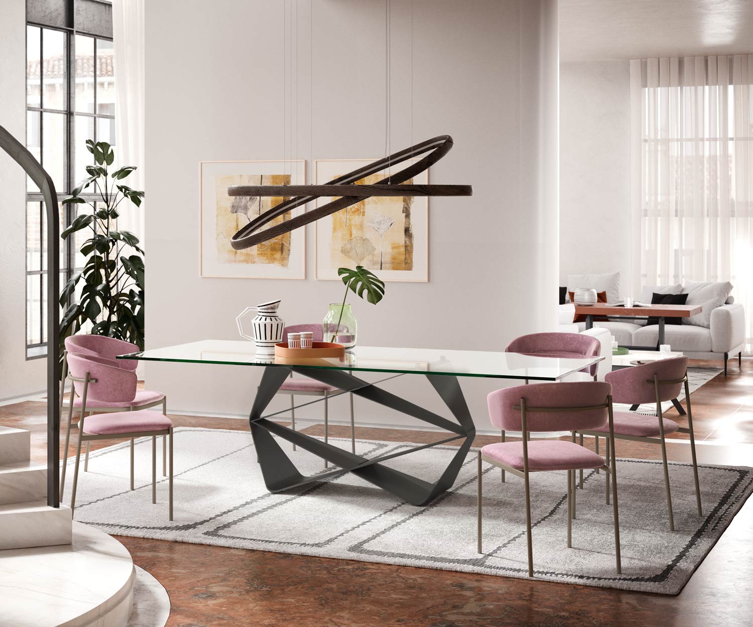 Table de salle à manger moderne en verre, rectangulaire 240 cm