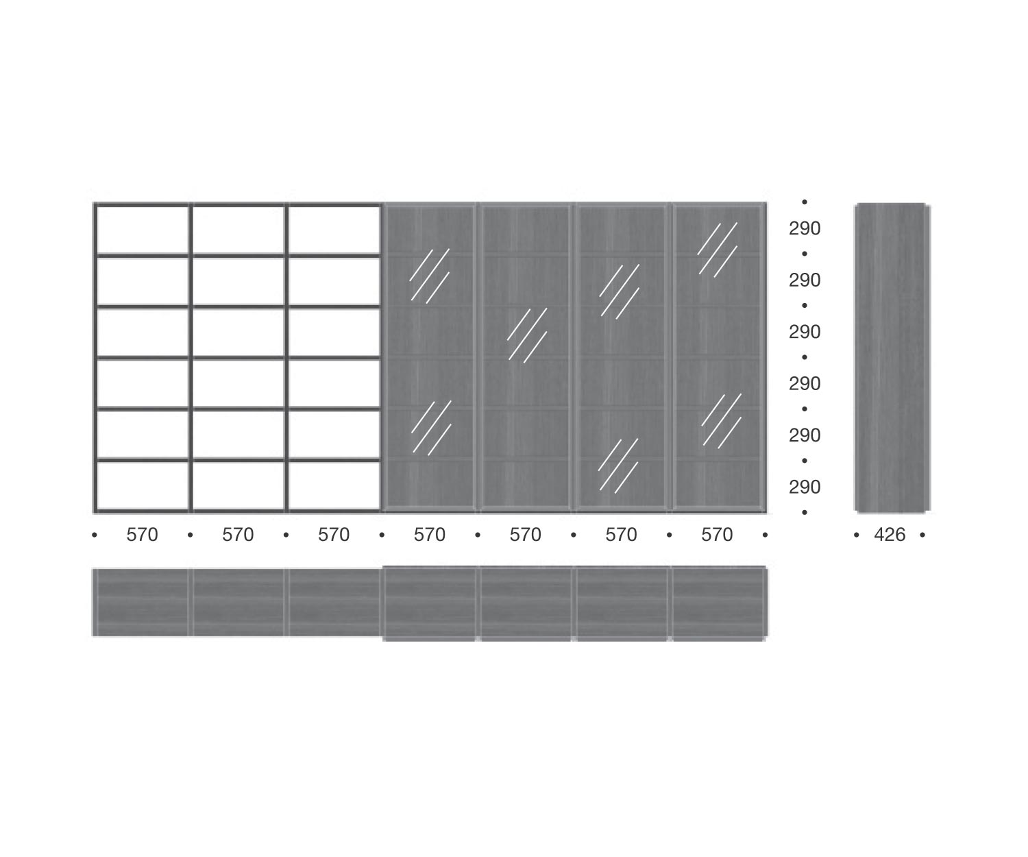 Étagère à livres design Portes en verre Séparation de pièce Dimensions C91 Esquisse Dimensions Étagère à livres design Portes en verre Séparation de pièce Dimensions C91 Esquisse Dimensions