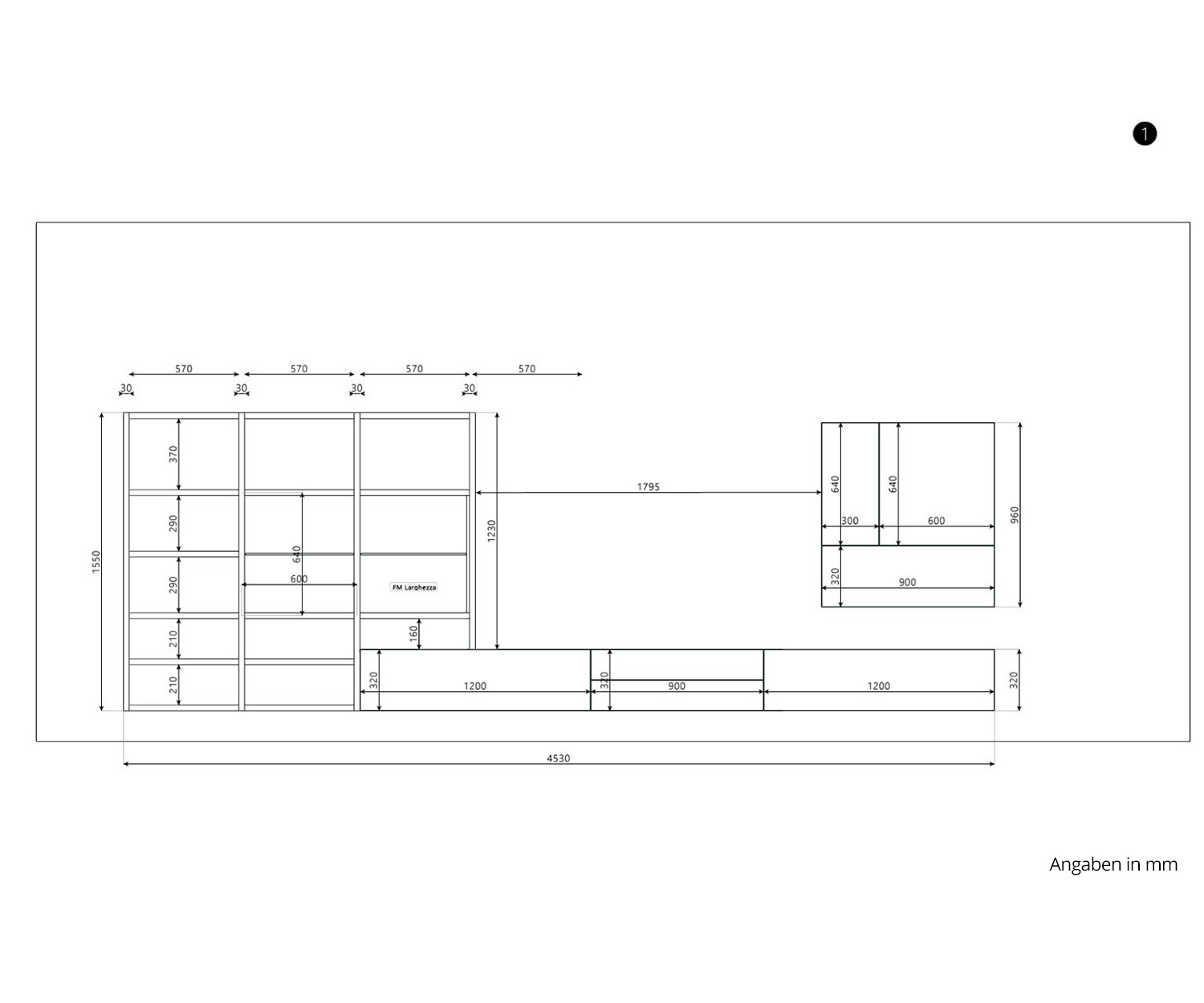Livitalia Meuble-paroi design de haute qualité C96B Dimensions Dimensions indiquées
