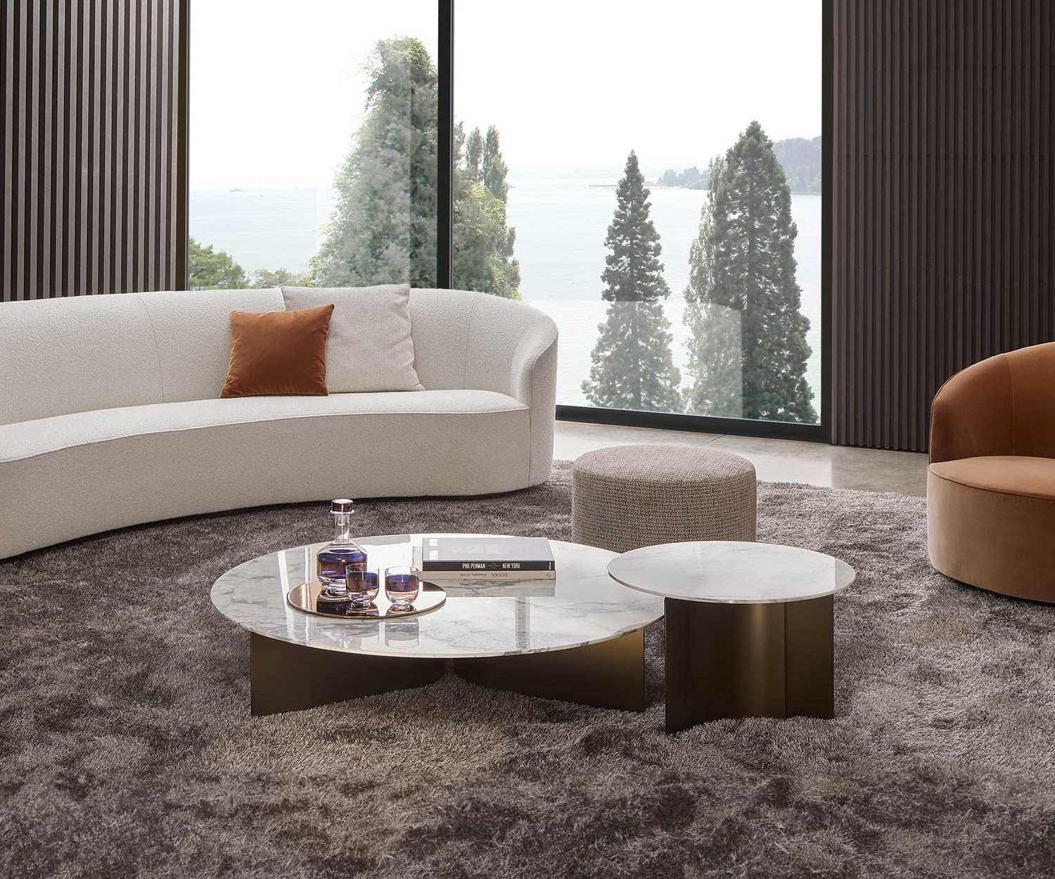 Exclusif Marelli Table basse Wave marbre gris arabescato piètement métal noir