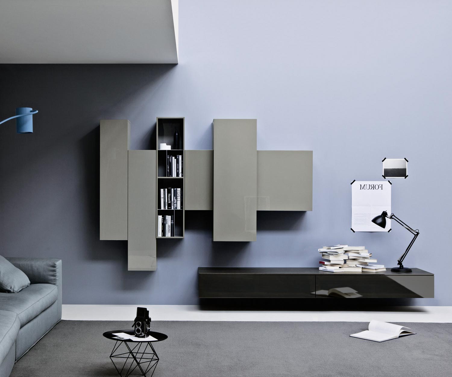 Armoire TV Fond L300 H35 Noir brillant