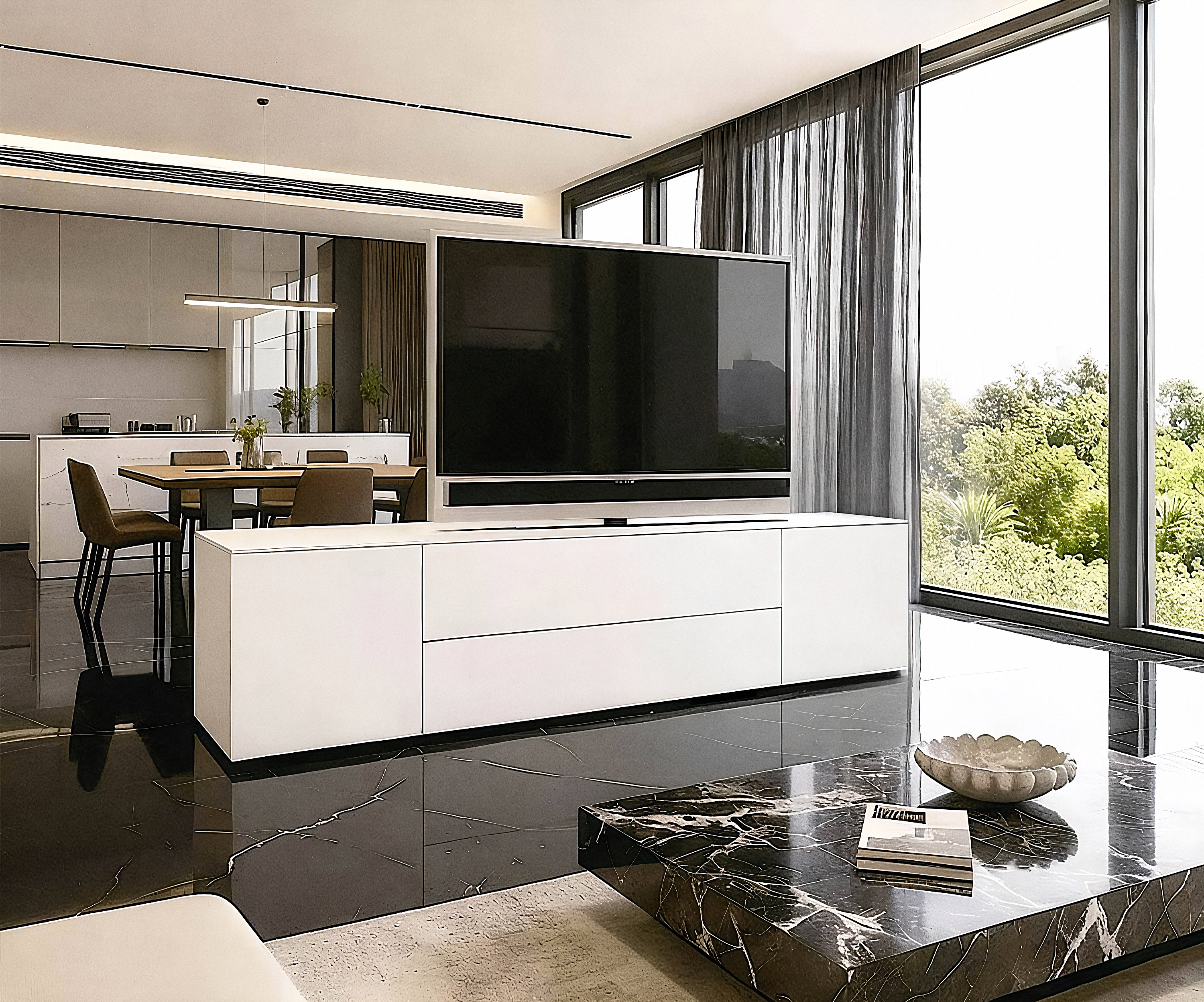 Livitalia Roto Buffet Séparateur de Pièce avec Panneau TV Pivotant