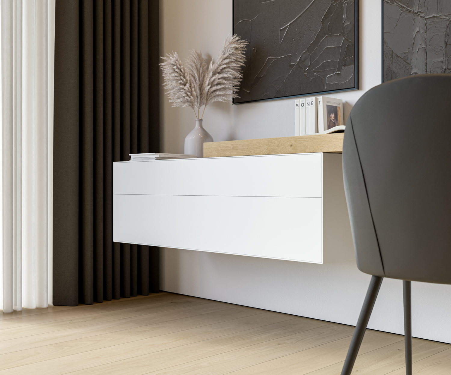 Commode murale design sans poignées