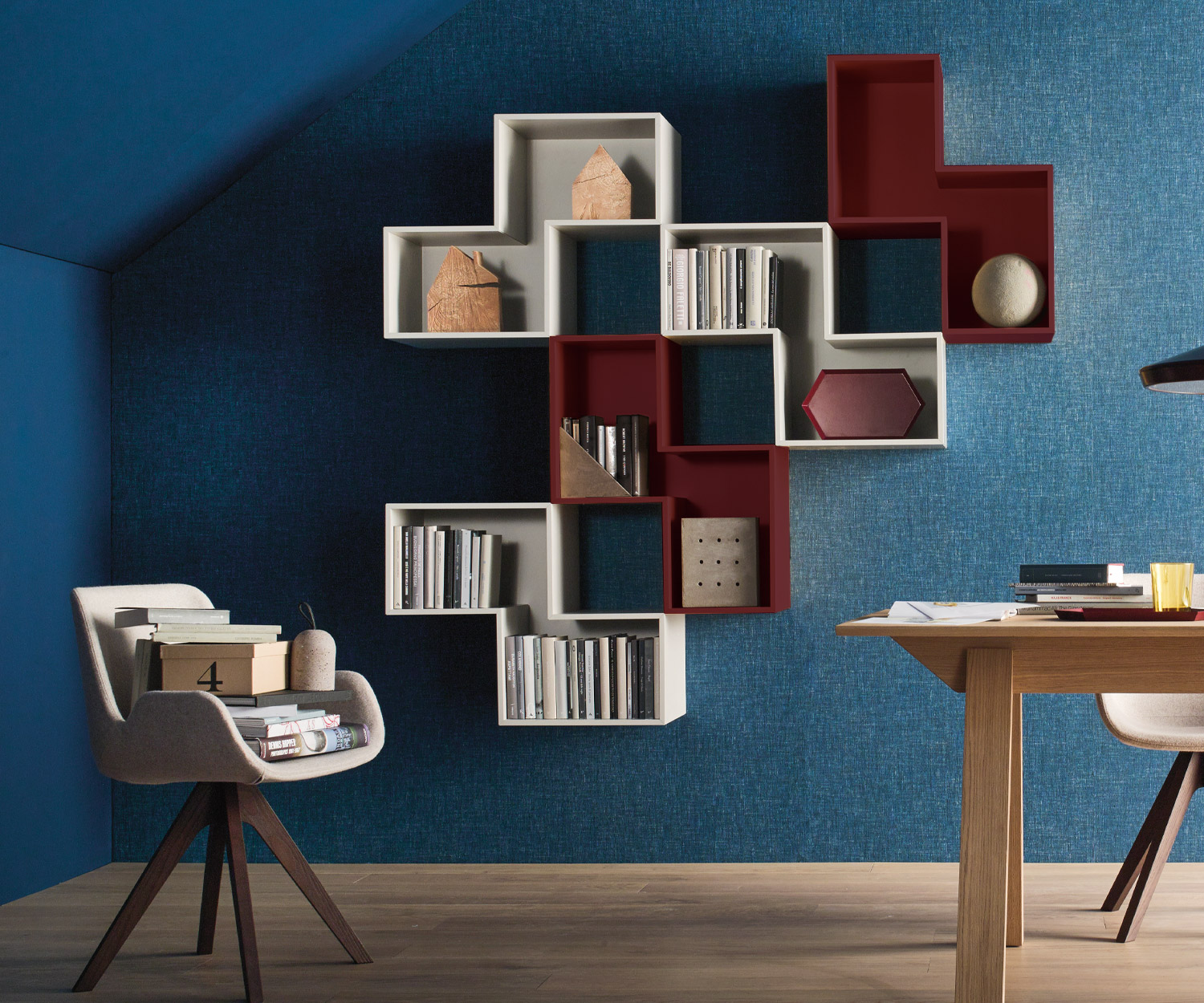 Exclusif ouvert Livitalia Étagère murale design Tetris dans le salon Exclusif ouvert Livitalia Étagère murale design Tetris dans le salon