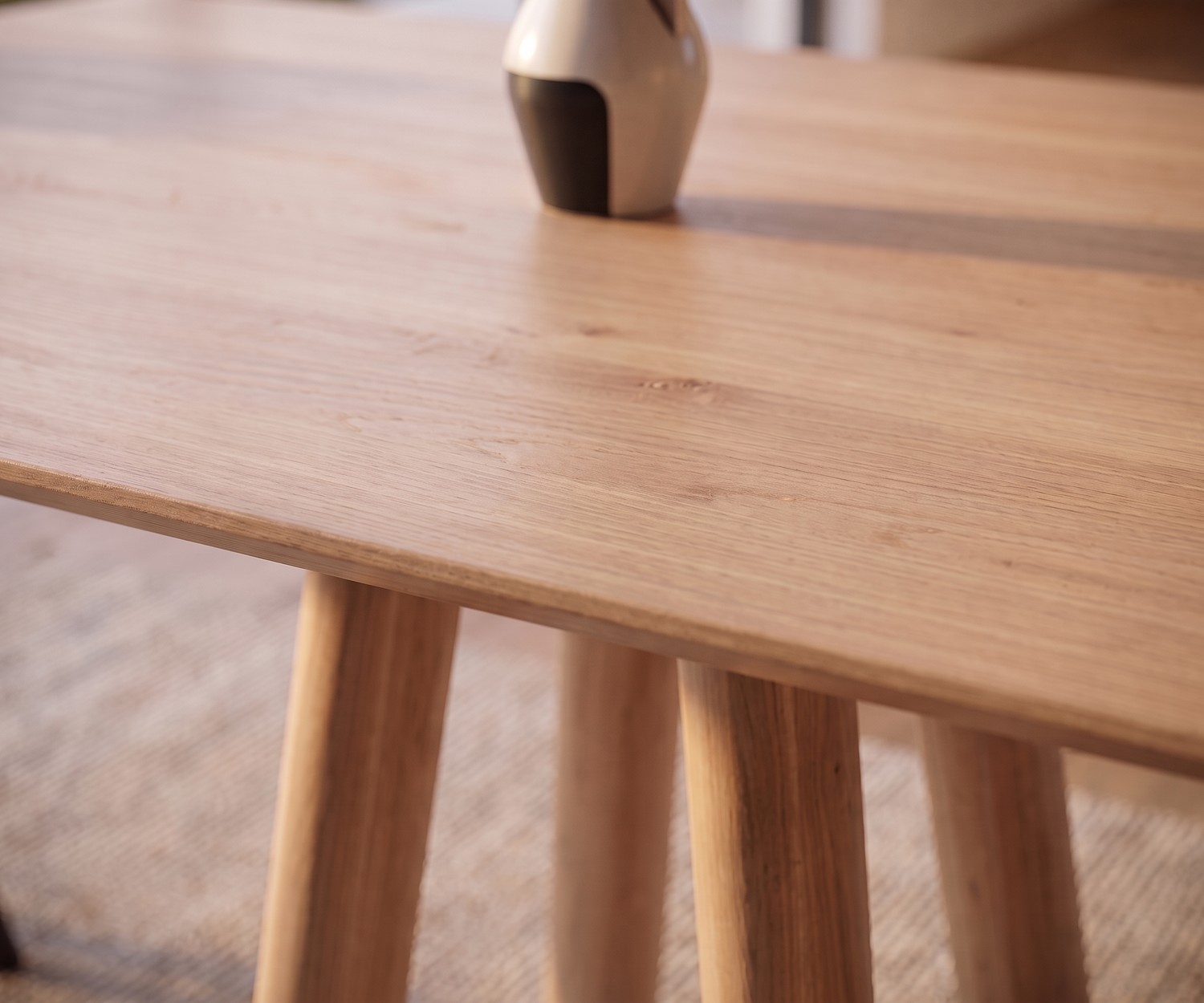 Table de repas al2 mos-i-ko 001 a pour salle à manger en chêne massif avec pieds ronds en bois de style moderne.