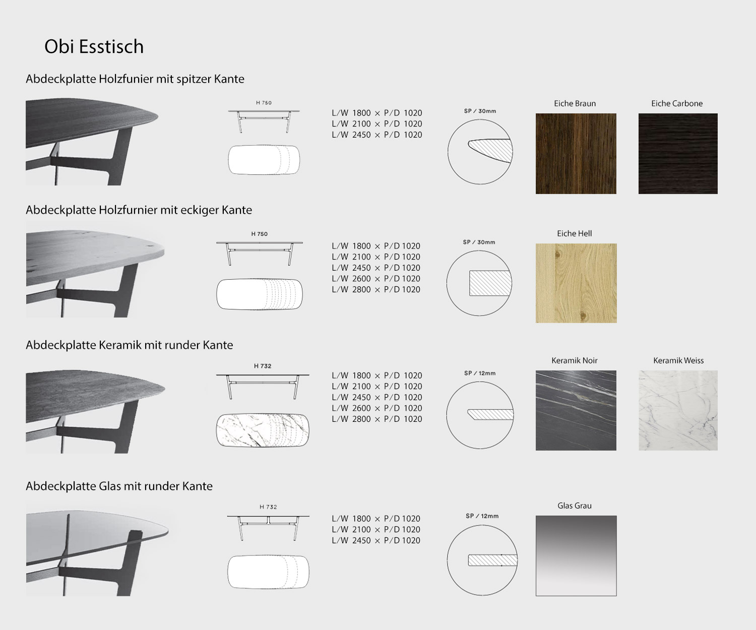 Obi Design Table de salle à manger Variantes Esquisse Dimensions Obi Design Table de salle à manger Variantes Esquisse Dimensions