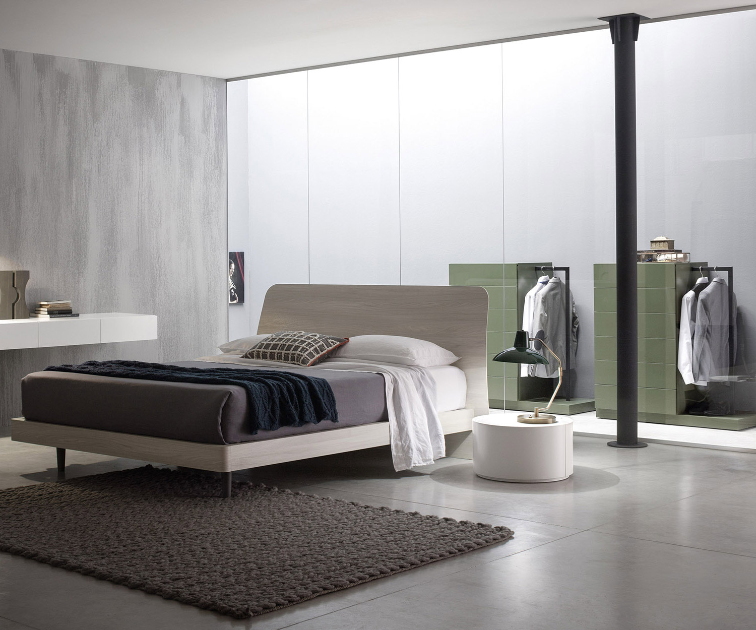 Novamobili Commode haute Easy 6 avec penderie vert forêt mat et lit Sheet