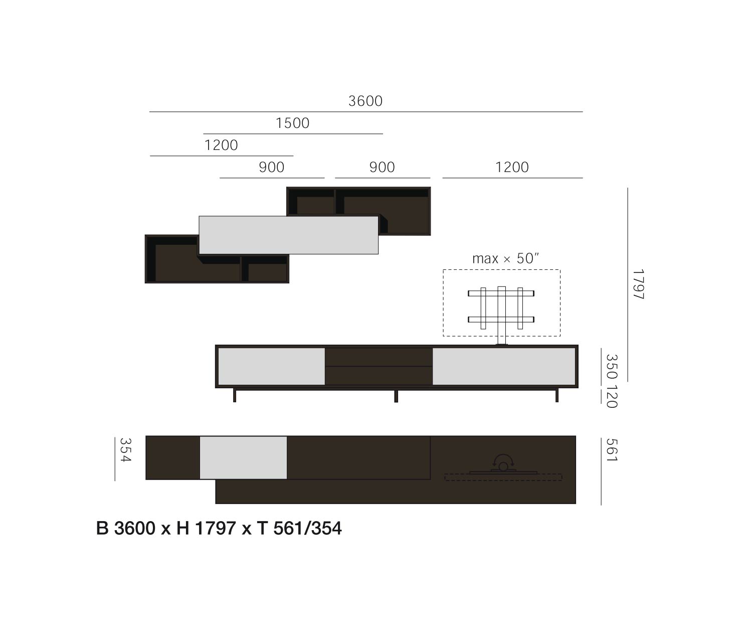 Livitalia Meuble-paroi design C18 Dimensions Esquisse Dimensions Livitalia Meuble-paroi design C18 Dimensions Esquisse Dimensions