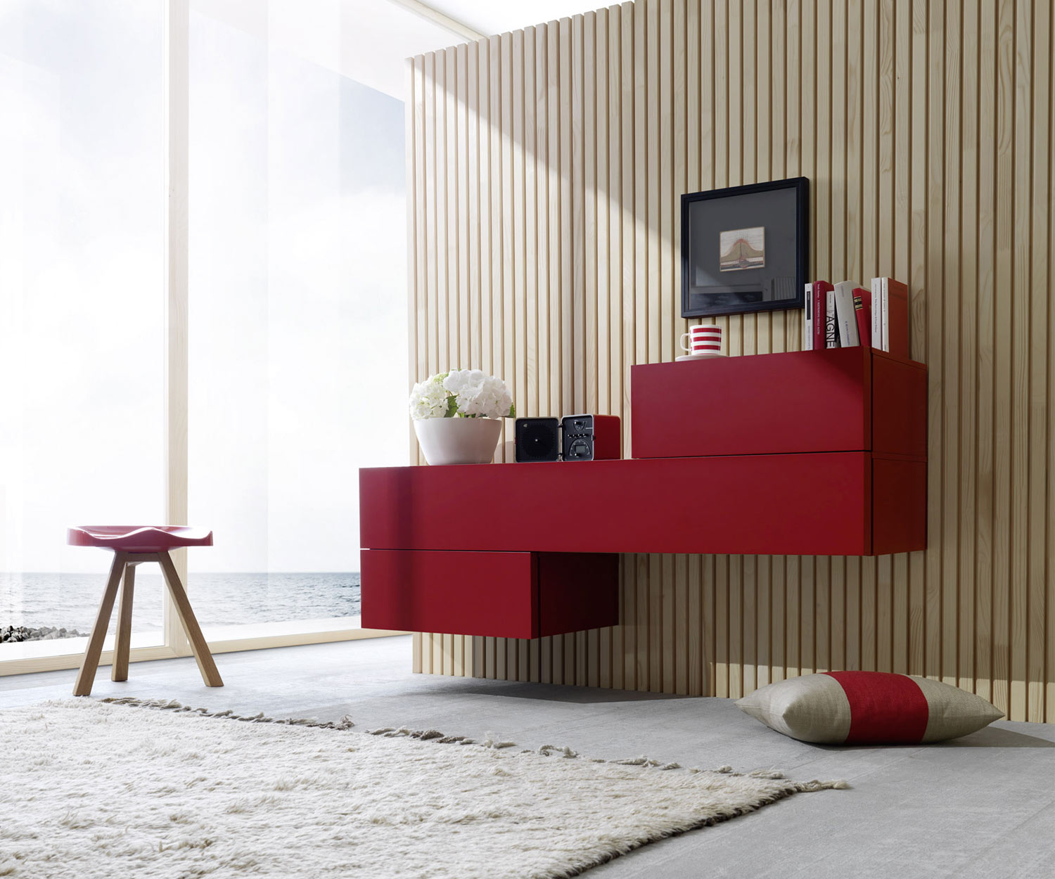 Exclusif Livitalia Commode murale design Valeo en rouge