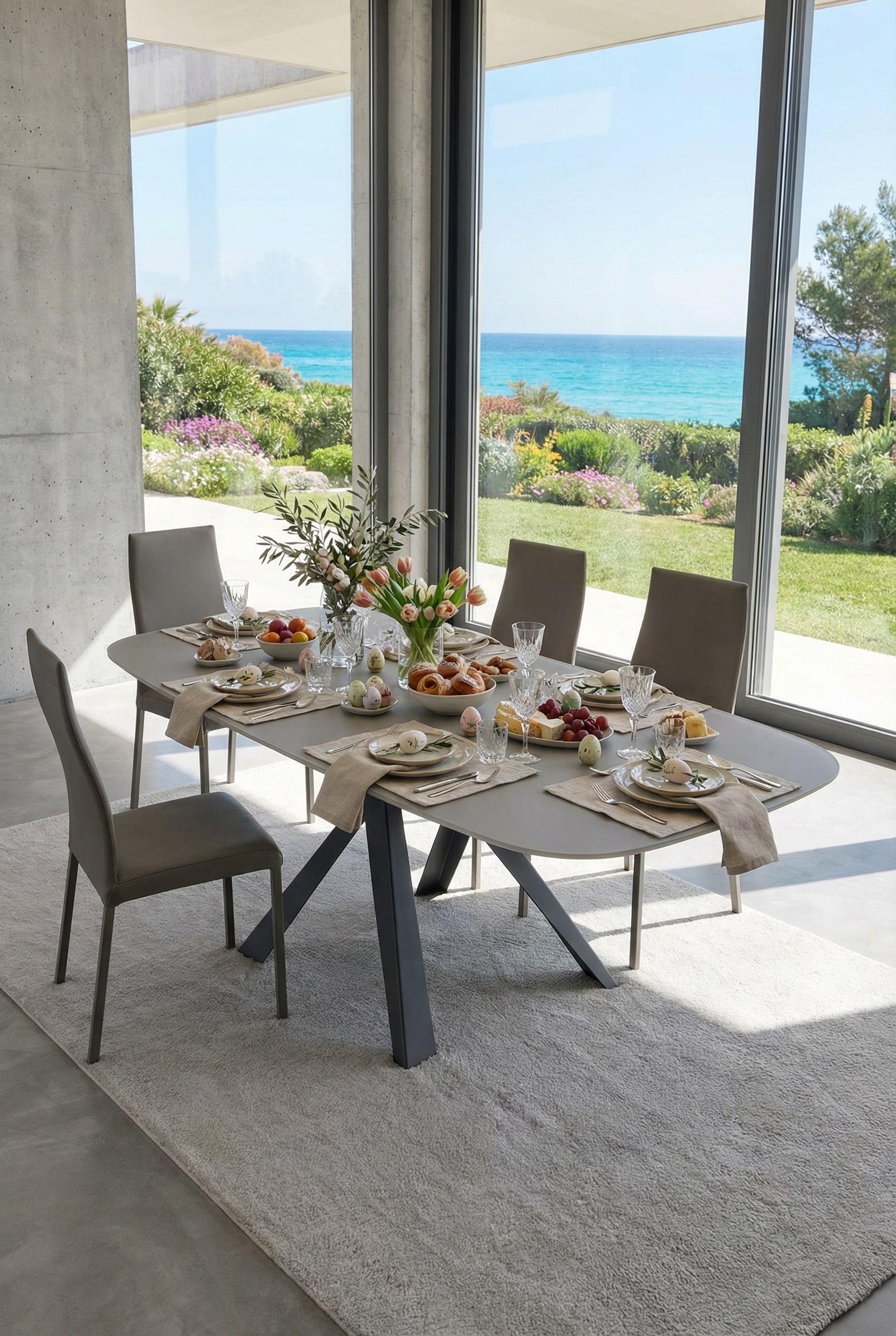 Table &agrave; manger Ozzio Bombo T246, une table extensible &eacute;l&eacute;gante avec m&eacute;canisme invisible dans la salle &agrave; manger de luxe