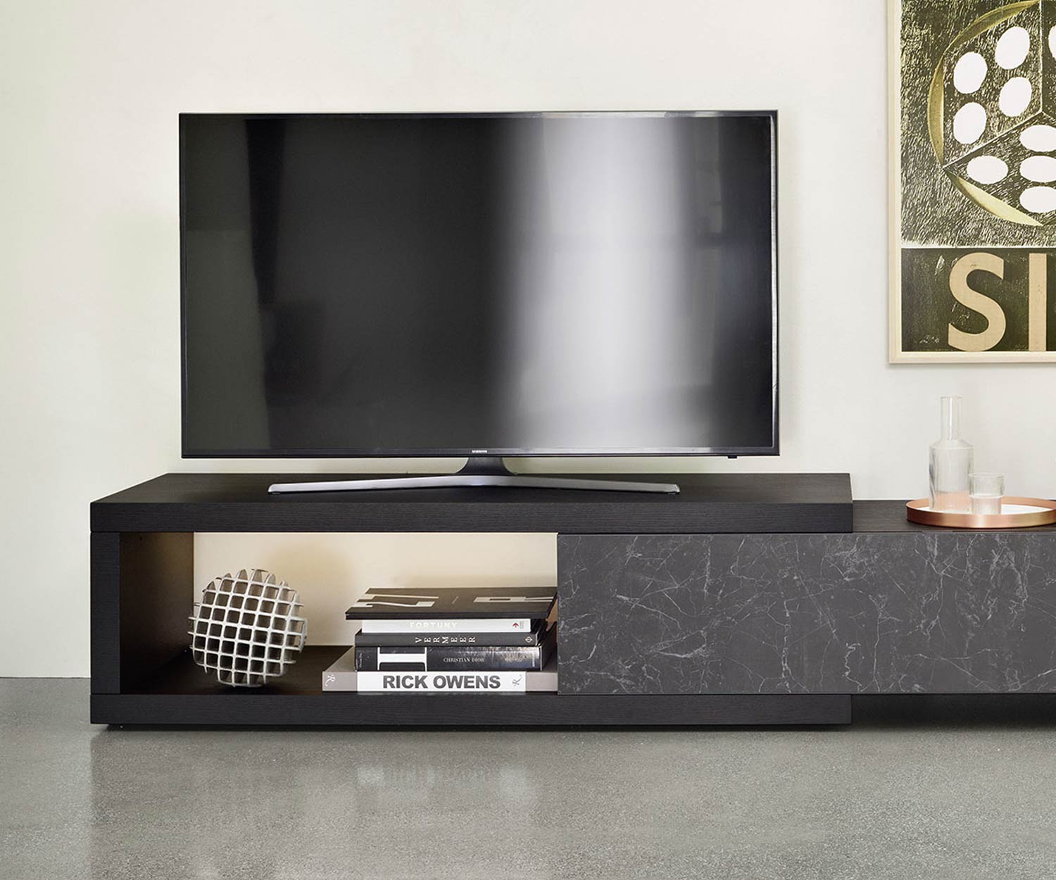 Exclusif Livitalia Meuble TV design C01 pour téléviseur à écran plat avec banc au sol et meuble bas Exclusif Livitalia Meuble TV design C01 pour téléviseur à écran plat avec banc au sol et meuble bas