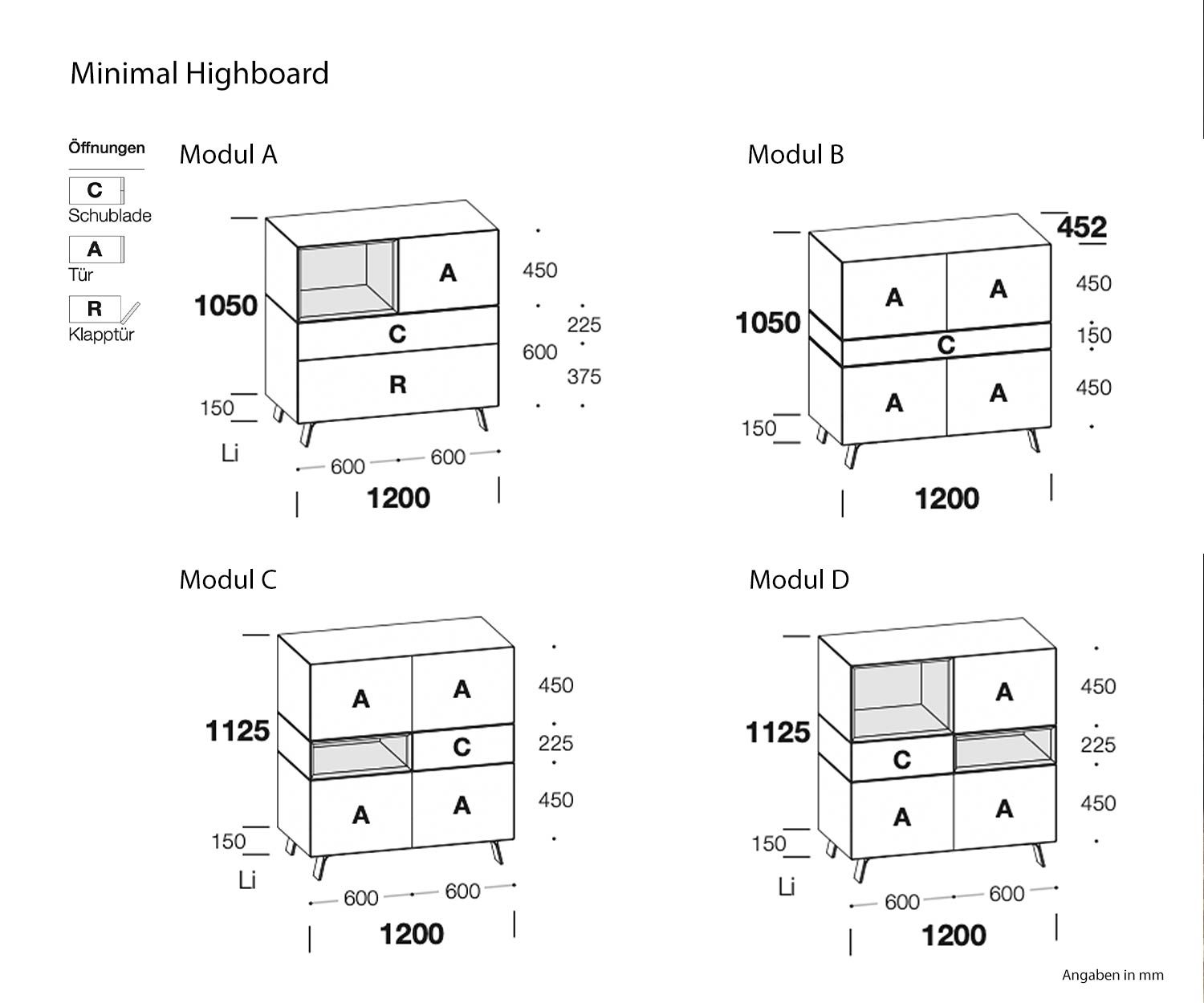 Esquisse Dimensions du highboard Minimal Livitalia Esquisse Dimensions du highboard Minimal Livitalia