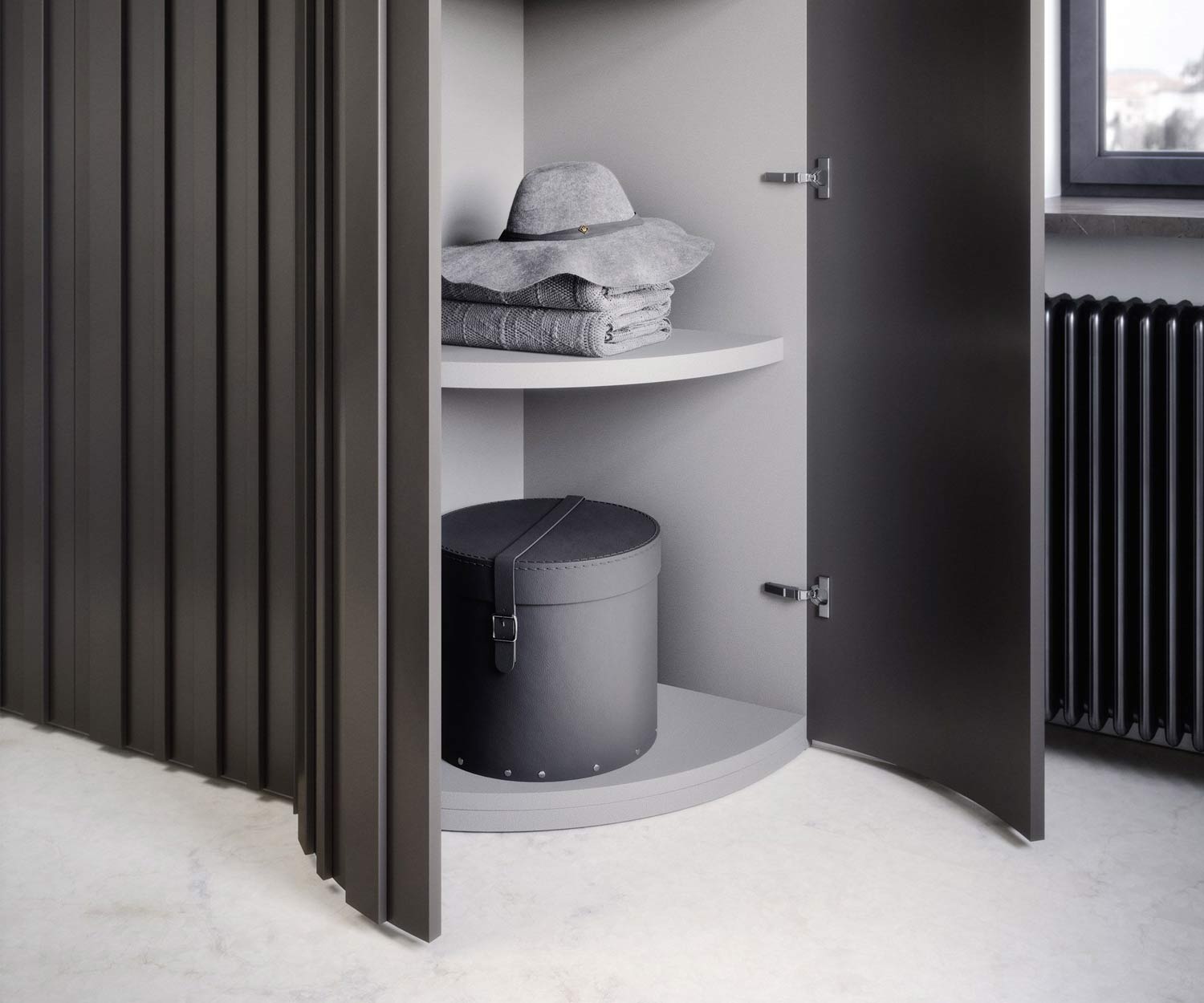 Armoire design Alfa Curvo sans coins Bois foncé Rustique Moderne Luxe