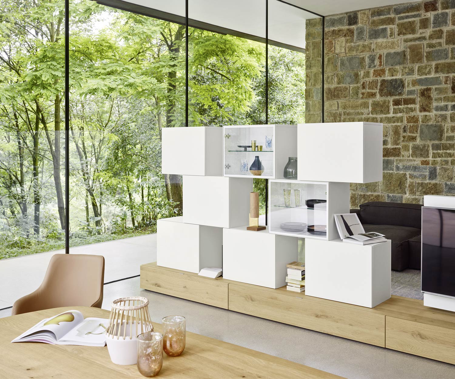 Livitalia Meuble-paroi design de haute qualité C46 Chêne blanc mat Livitalia Meuble-paroi design de haute qualité C46 Chêne blanc mat