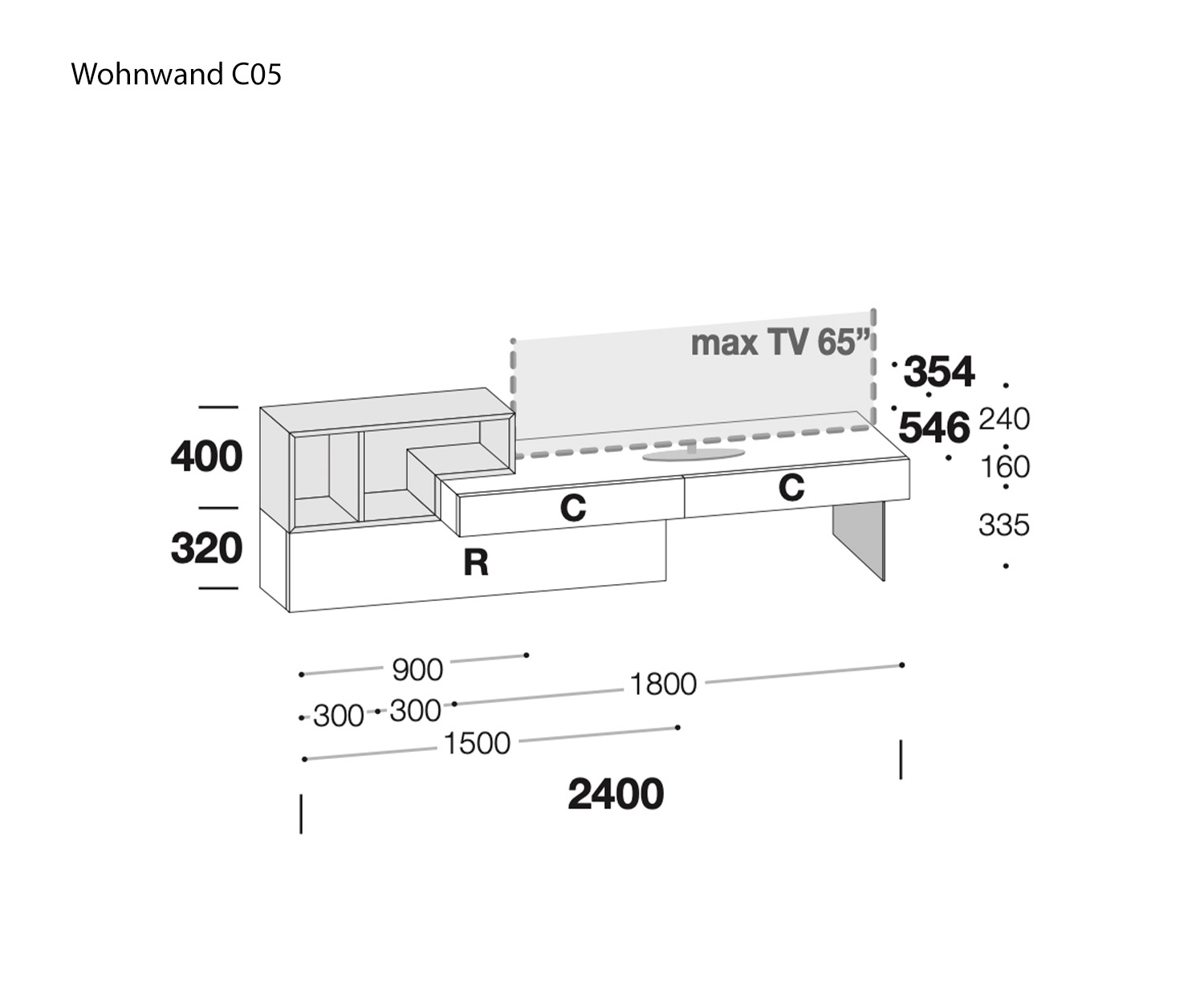 Livitalia Meuble-paroi C05 Esquisse Dimensions Dimensions