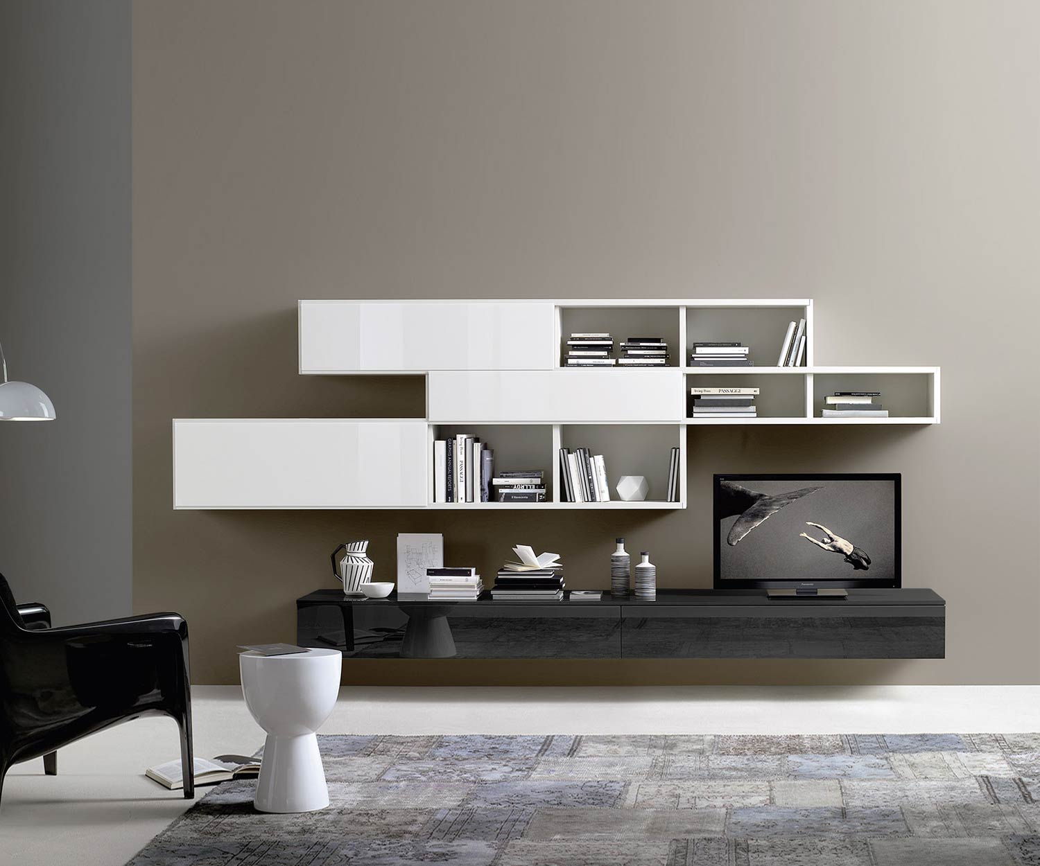 Armoire TV Fond L300 H35 Noir brillant