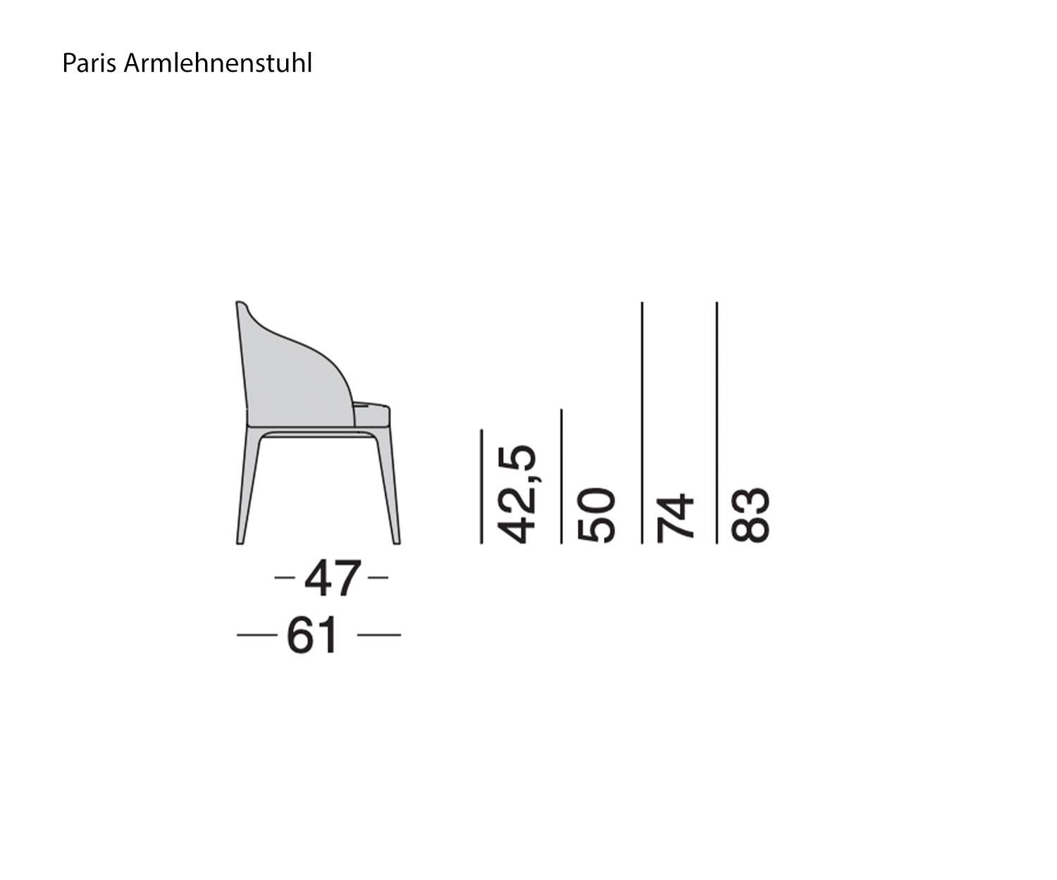 Marelli Paris Chaise avec accoudoirs Croquis Dimensions Dimensions
