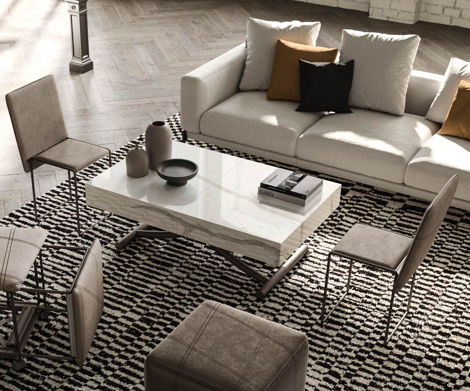 Ozzio_Planet_Design Table basse T115 réglable en hauteur et extensible