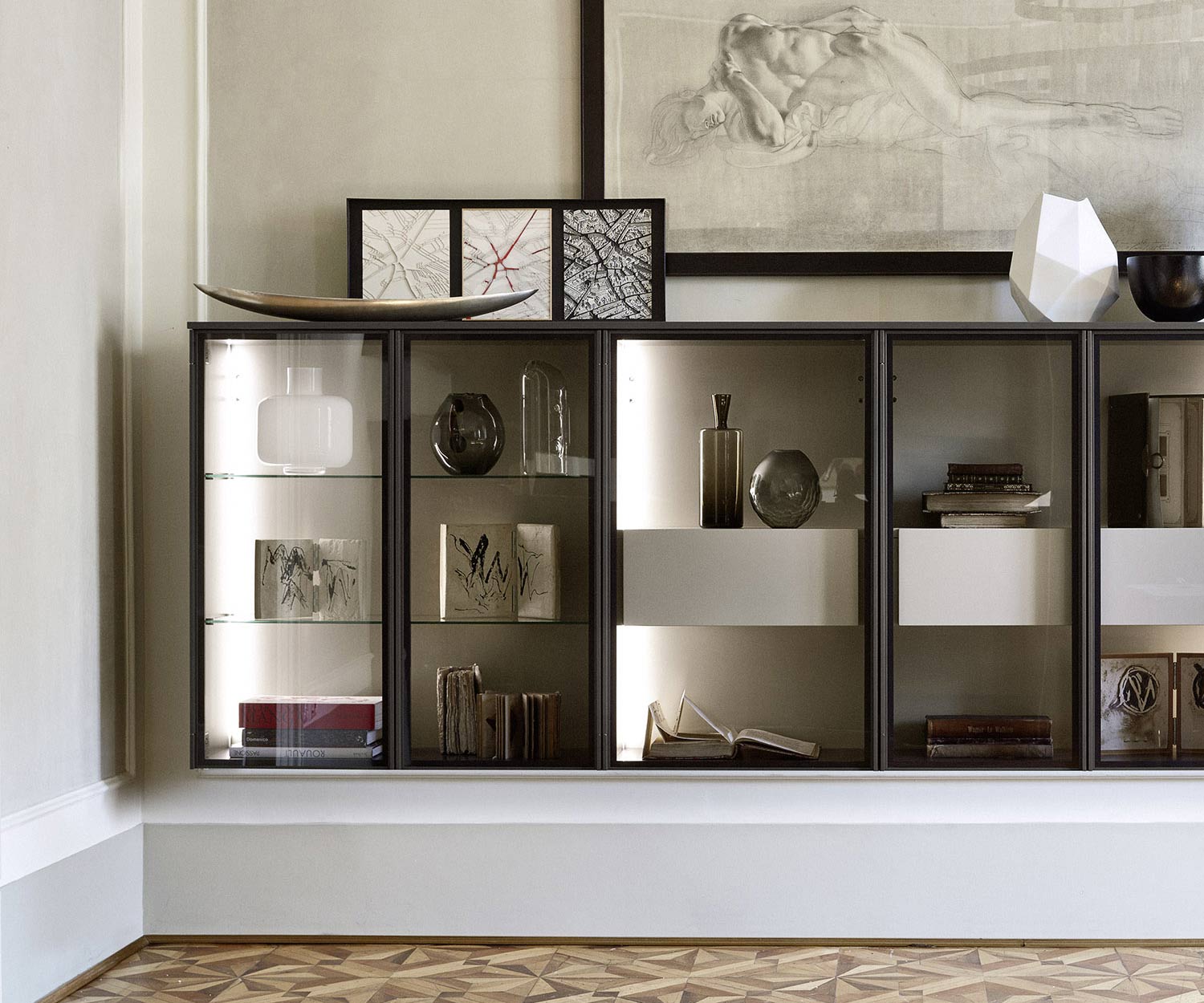 Exclusif suspendu Livitalia Vitrine en verre design marron mat