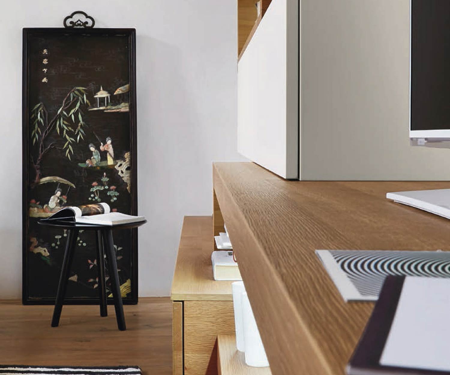 Meuble-paroi design flottant Livitalia C25 avec buffet bas design en placage chêne Meuble-paroi design flottant Livitalia C25 avec buffet bas design en placage chêne