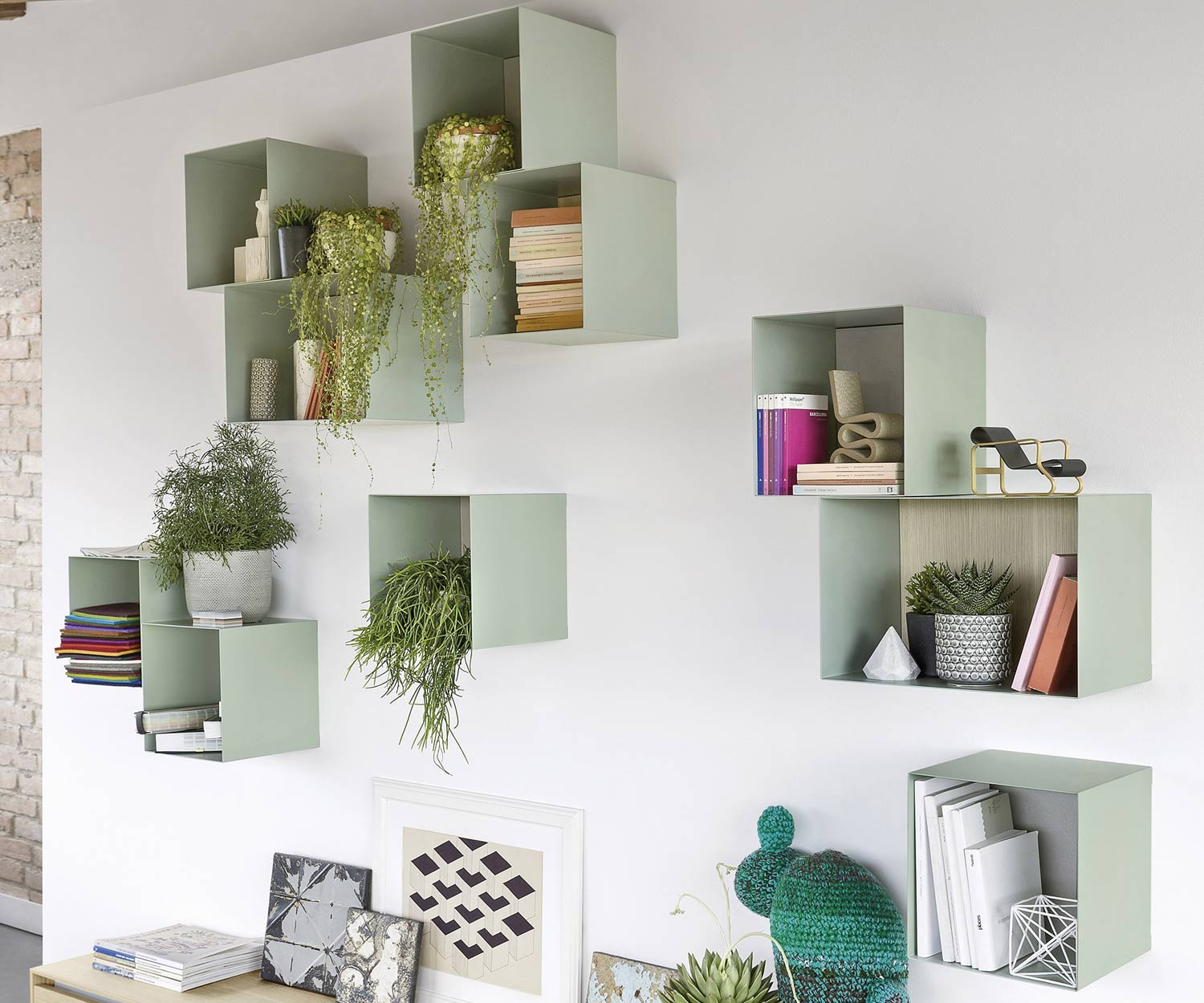 Étagère murale design haut de gamme Boîte métallique suspendue en vert Étagère murale design haut de gamme Boîte métallique suspendue en vert