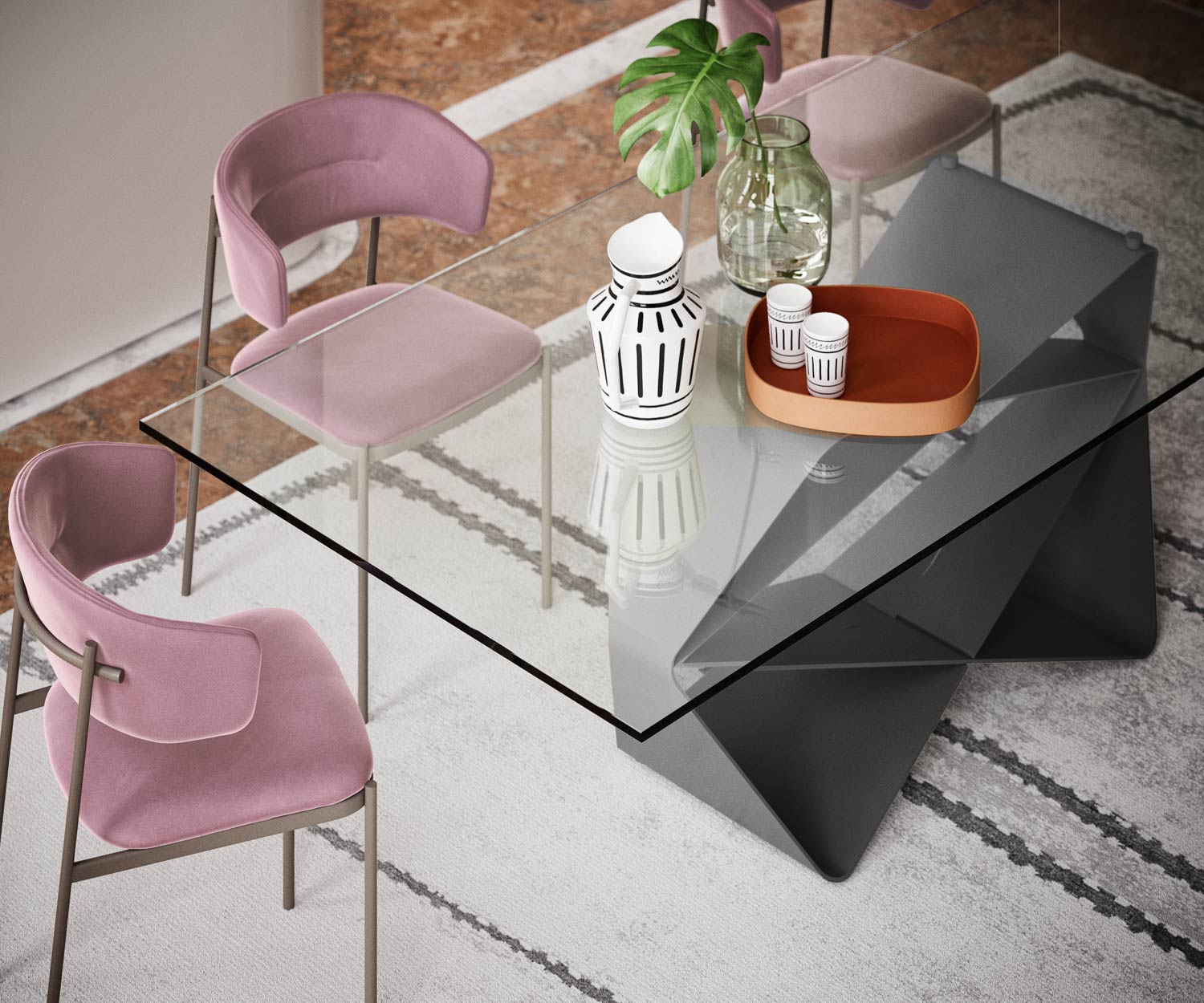 Table de salle à manger moderne en verre, rectangulaire 240 cm