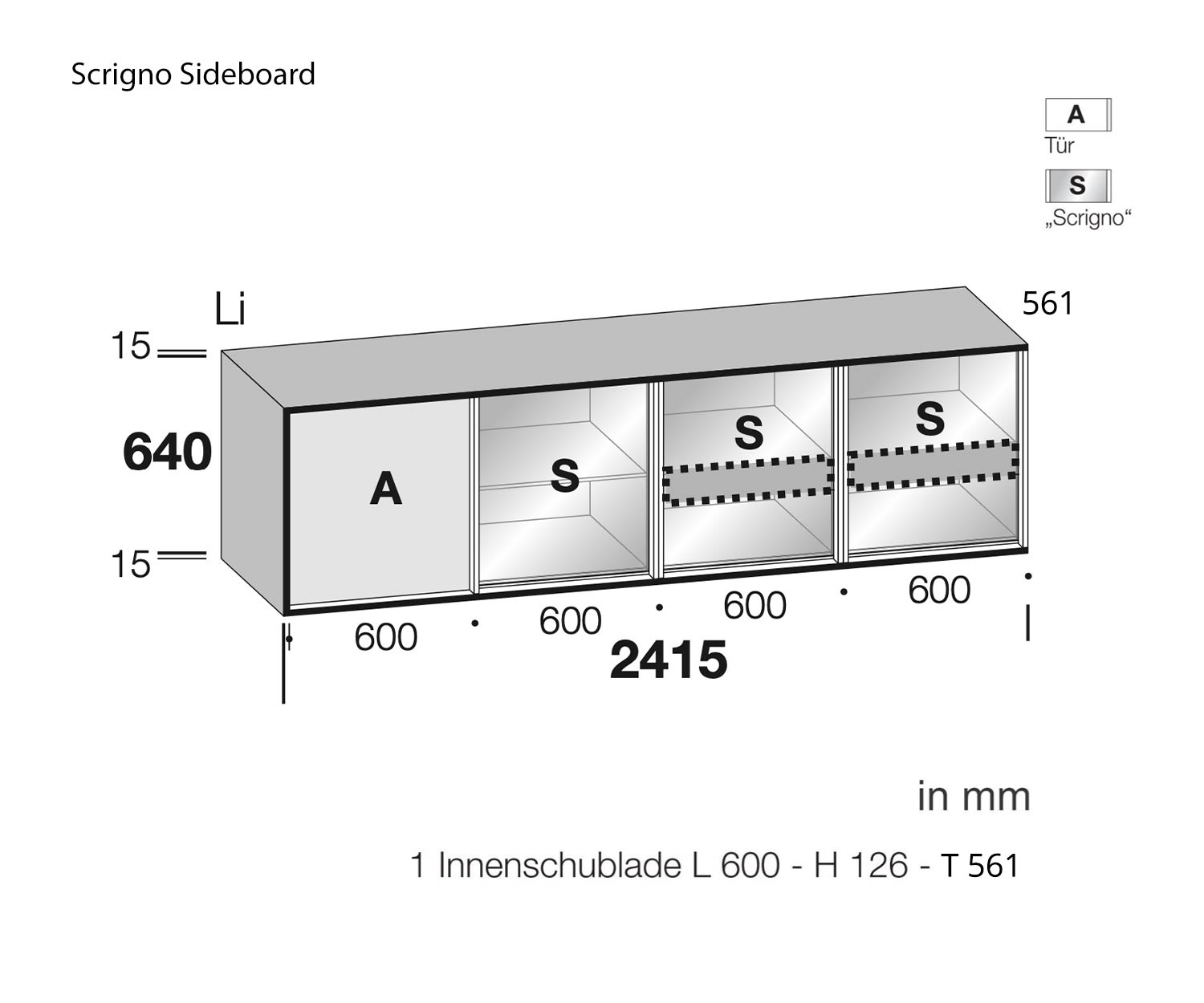 Livitalia Verre Design Sideboard Scrigno Dimensions Esquisse Taille Taille