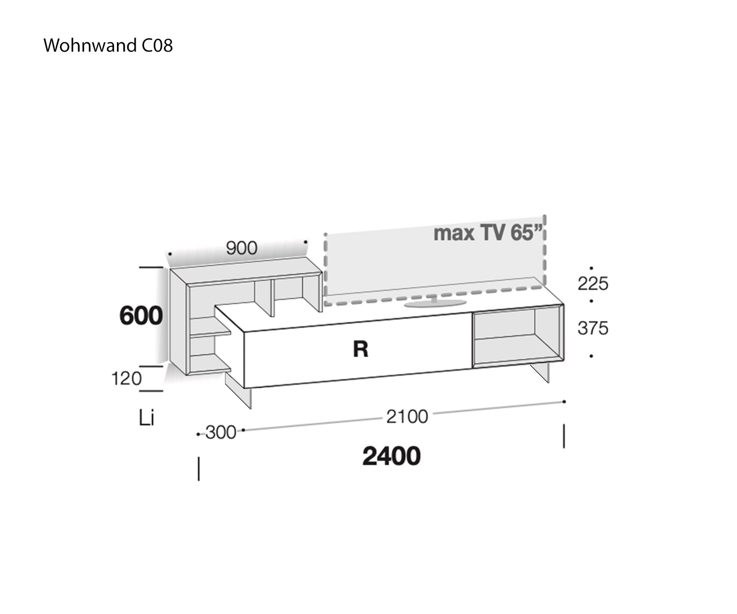 Livitalia Meuble-paroi C08 Esquisse Dimensions Dimensions