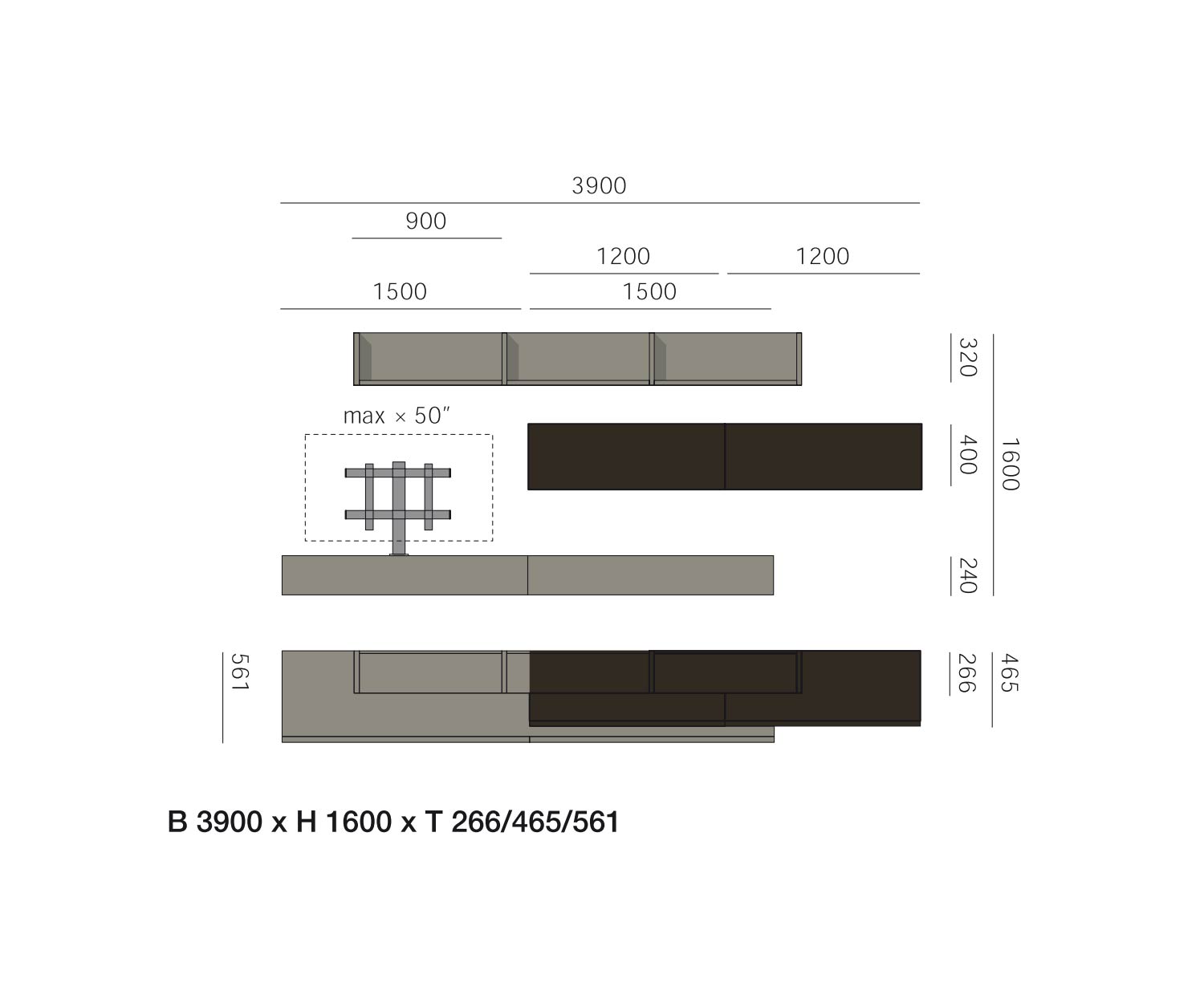 Livitalia Meuble-paroi design C60 Dimensions Esquisse Dimensions Livitalia Meuble-paroi design C60 Dimensions Esquisse Dimensions
