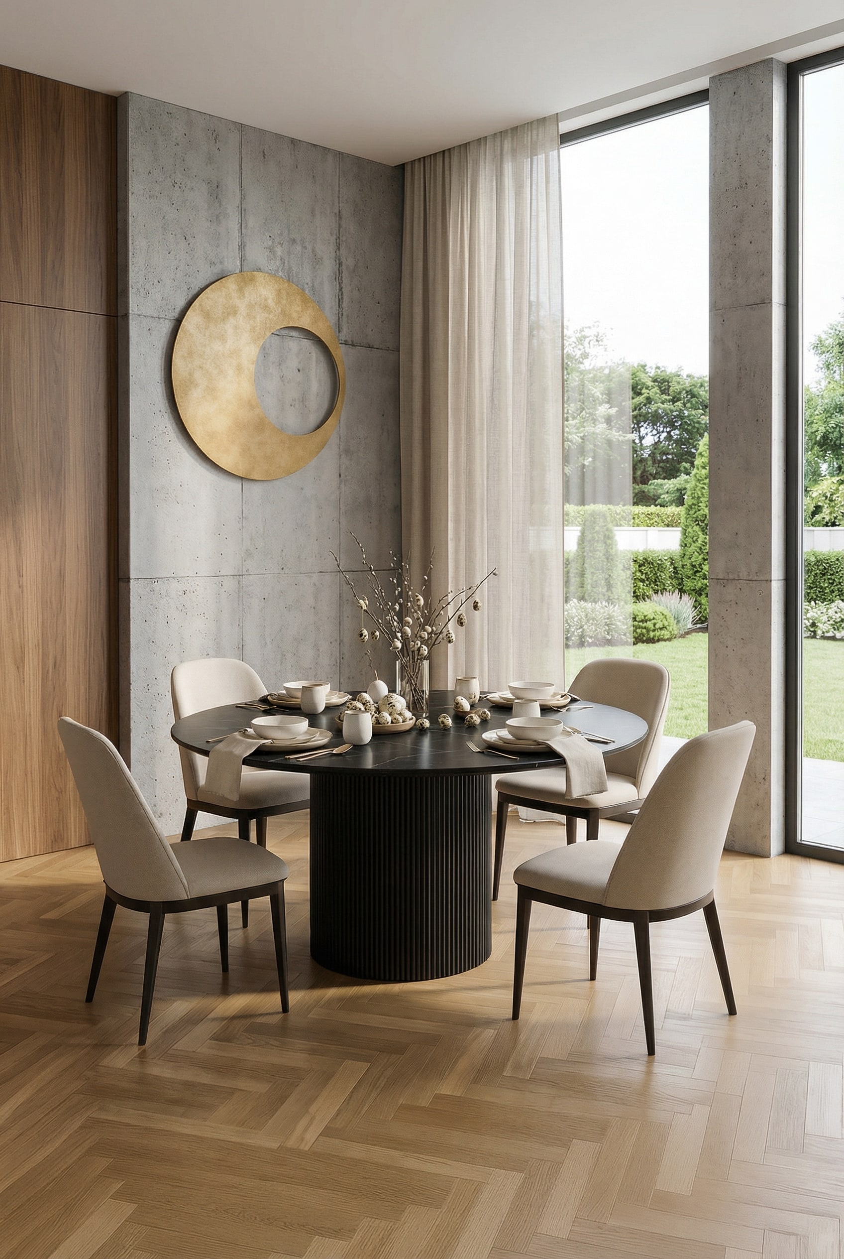 al2 dakry br 001 Table à manger ronde avec des bords doux et organiques et des chaises élégantes al2 dakry br 001 Table à manger ronde avec des bords doux et organiques et des chaises élégantes