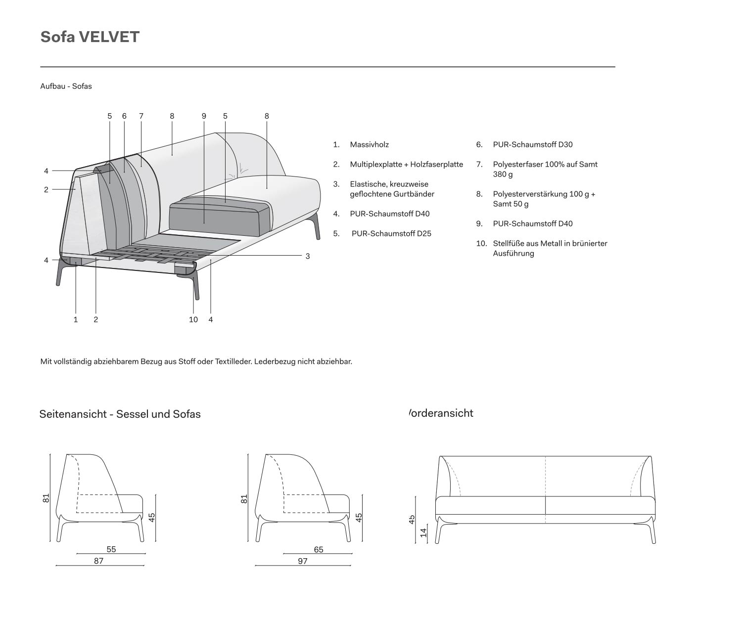 Novamobili Dimensions du canapé design Velvet Novamobili Dimensions du canapé design Velvet