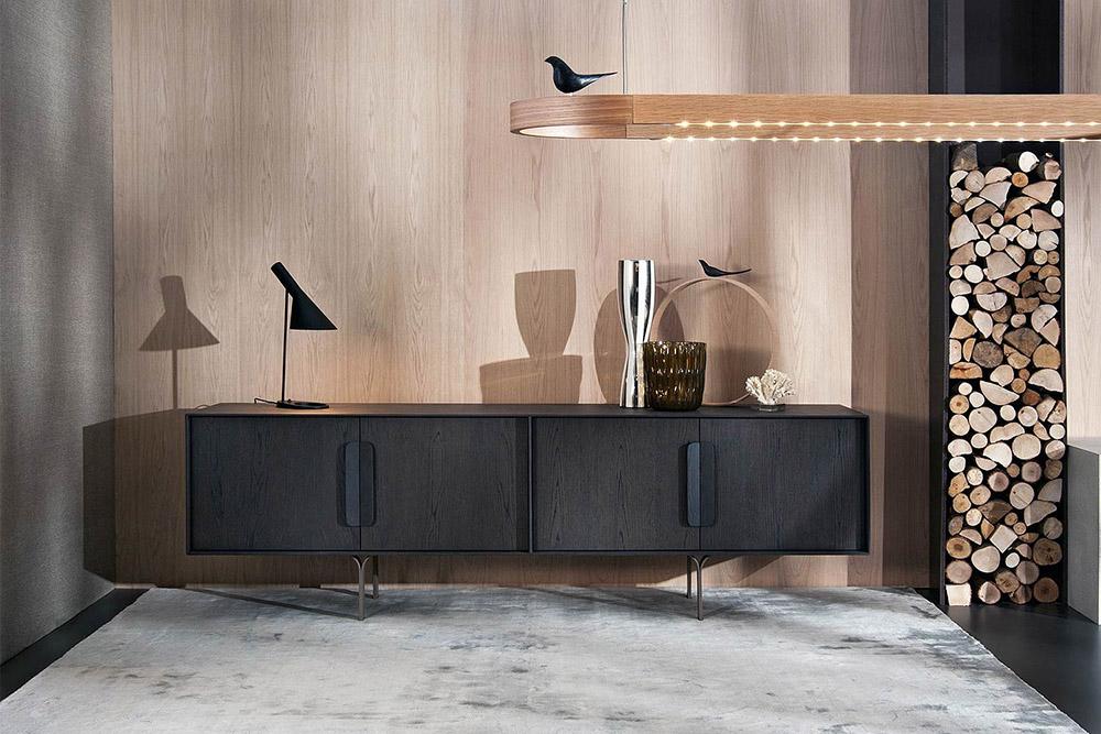 Le buffet Mobius de al2 est dot&eacute; d'un placage exclusif en eucalyptus.
