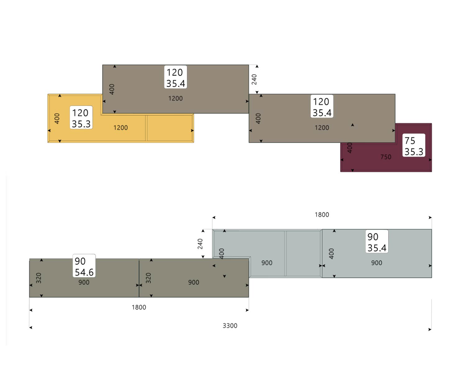 Livitalia Tétris Design Meuble-paroi C19 Esquisse Tailles Dimensions