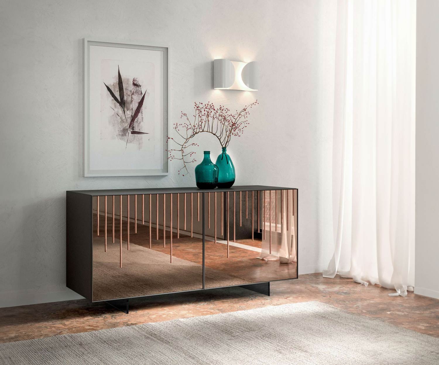 Buffet design avec miroir verre front fumé Buffet design avec miroir verre front fumé