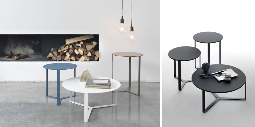La table d'appoint Clip peut être facilement regroupée, elle est disponible en 40 cm et 50 cm de hauteur.
