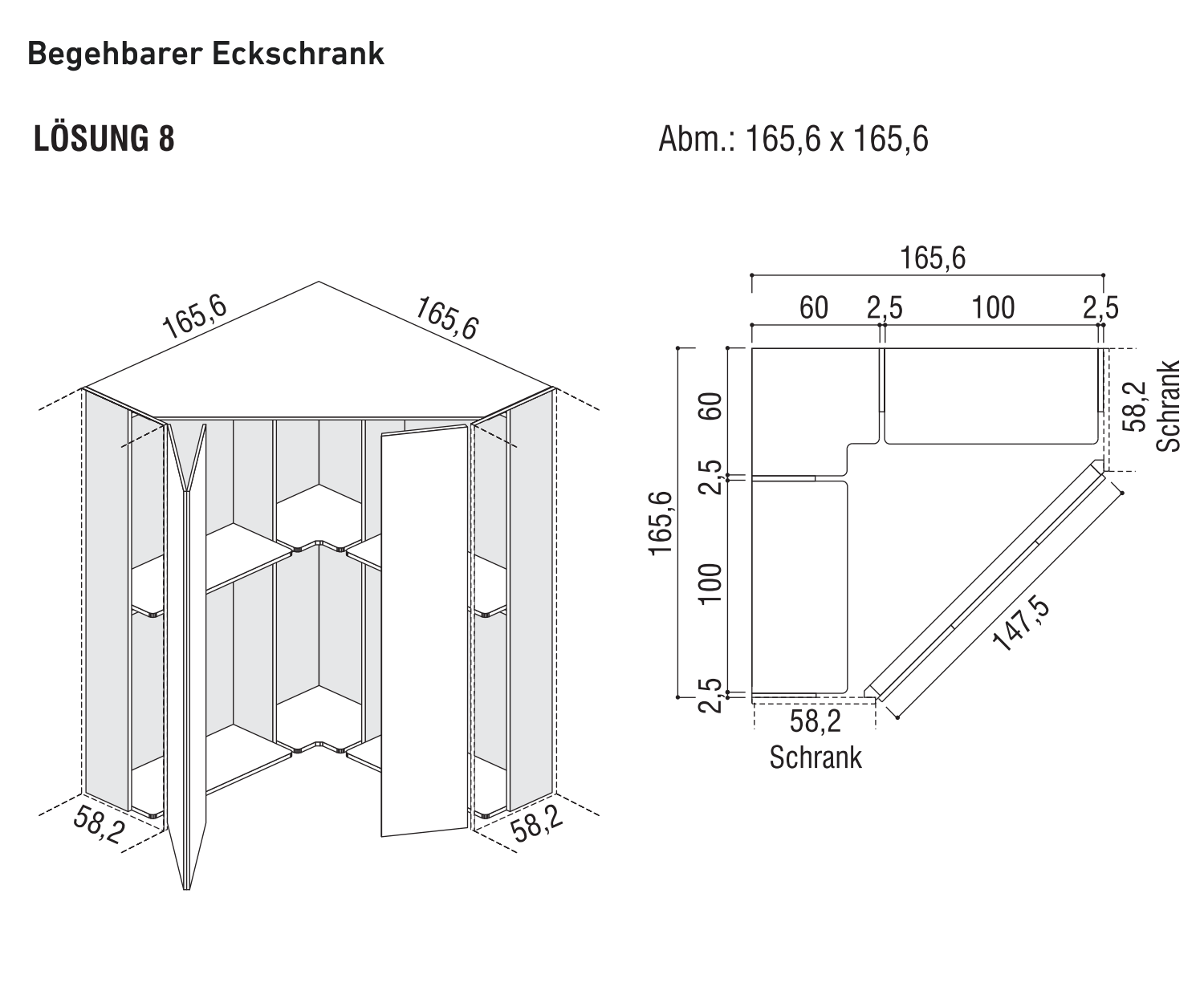 Armoire d'angle accessible Alfa YNCA 165x165 cm Armoire d'angle accessible Alfa YNCA 165x165 cm
