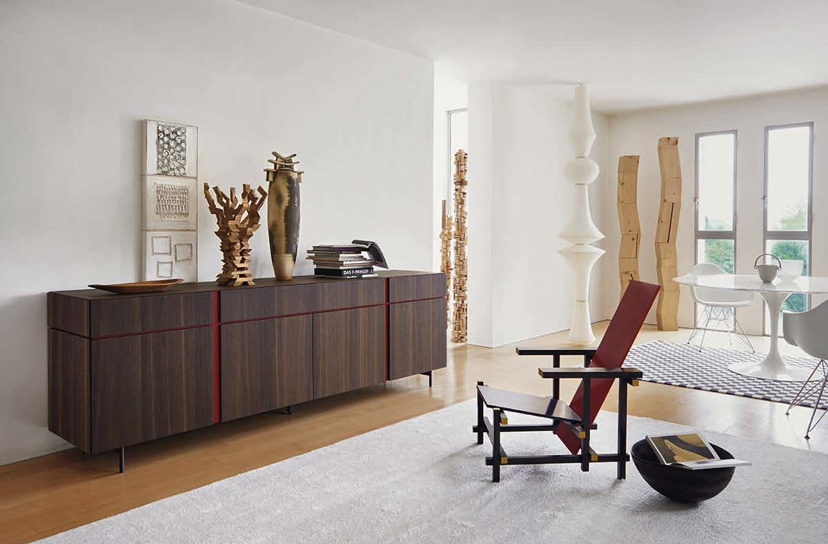 Sideboard en bois sans poign&eacute;es Ch&ecirc;ne Marron Rouge