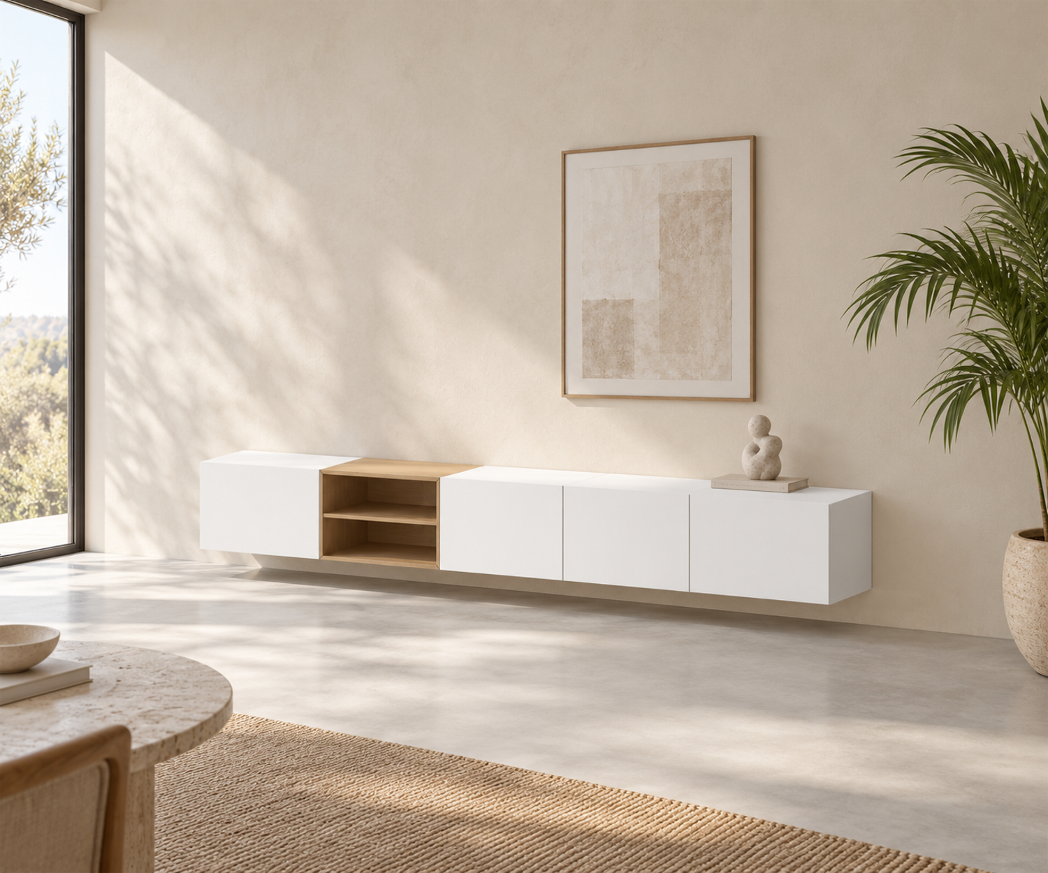 Livitalia Box 18 Buffet suspendu 300 cm – Blanc mat + Chêne clair Livitalia Box 18 Buffet suspendu 300 cm – Blanc mat + Chêne clair