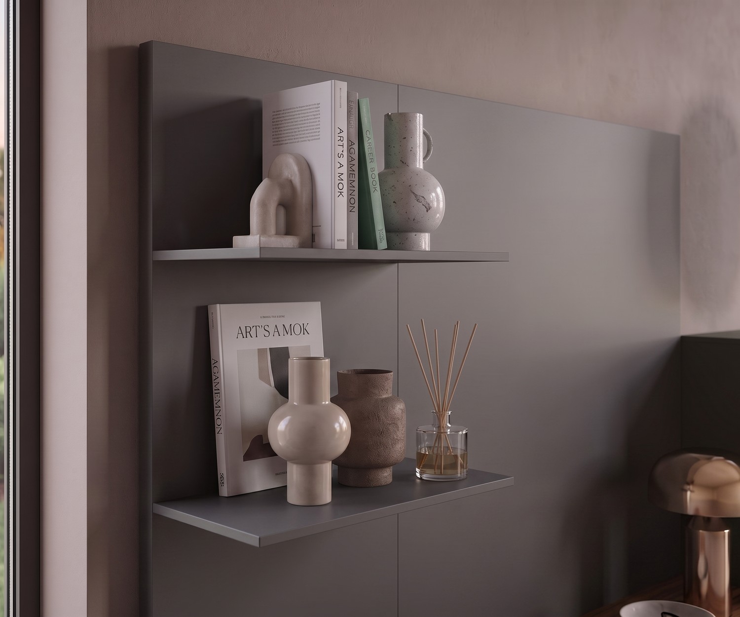 Étagère murale Novamobili Easy 9 gris mat Étagère murale Novamobili Easy 9 pour livres et déco dans l'entrée ou le salon, style minimaliste en gris mat.