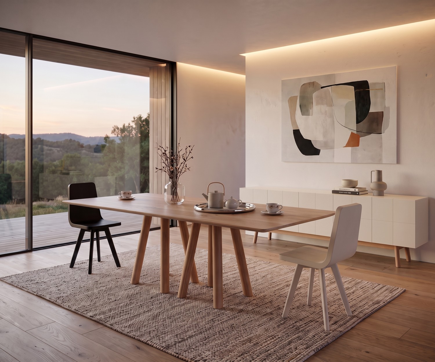 Table à manger design en bois massif al2 mos-i-ko 001 a Table de repas design al2 mos-i-ko 001 a en bois massif dans une salle à manger moderne au style minimaliste.