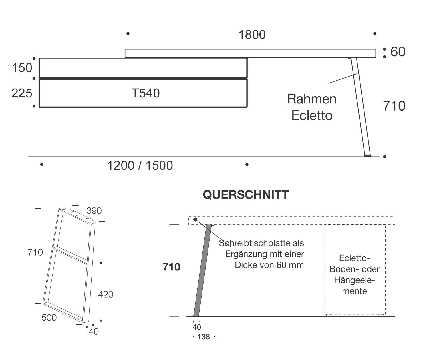 Livitalia Ecletto Design Commode murale Esquisse Dimensions Dimensions