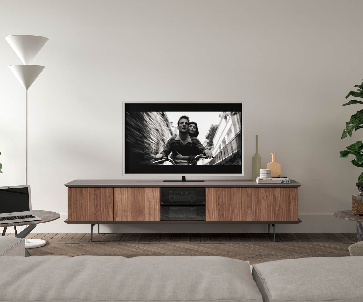 TV Lowboard avec porte en verre pour la technique TV Lowboard avec porte en verre pour la technique