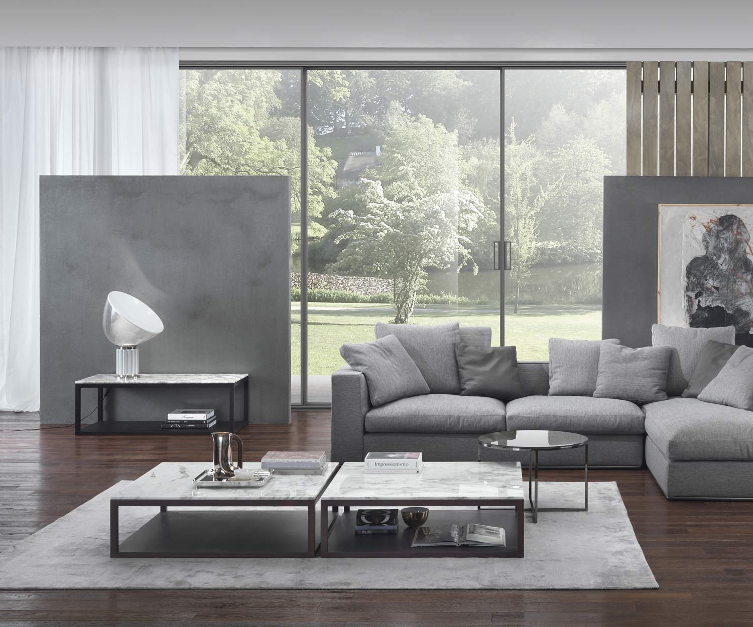 Exclusif Giulio Marelli Design table basse Stone L 95x95 marbre de Carrare plateau de table