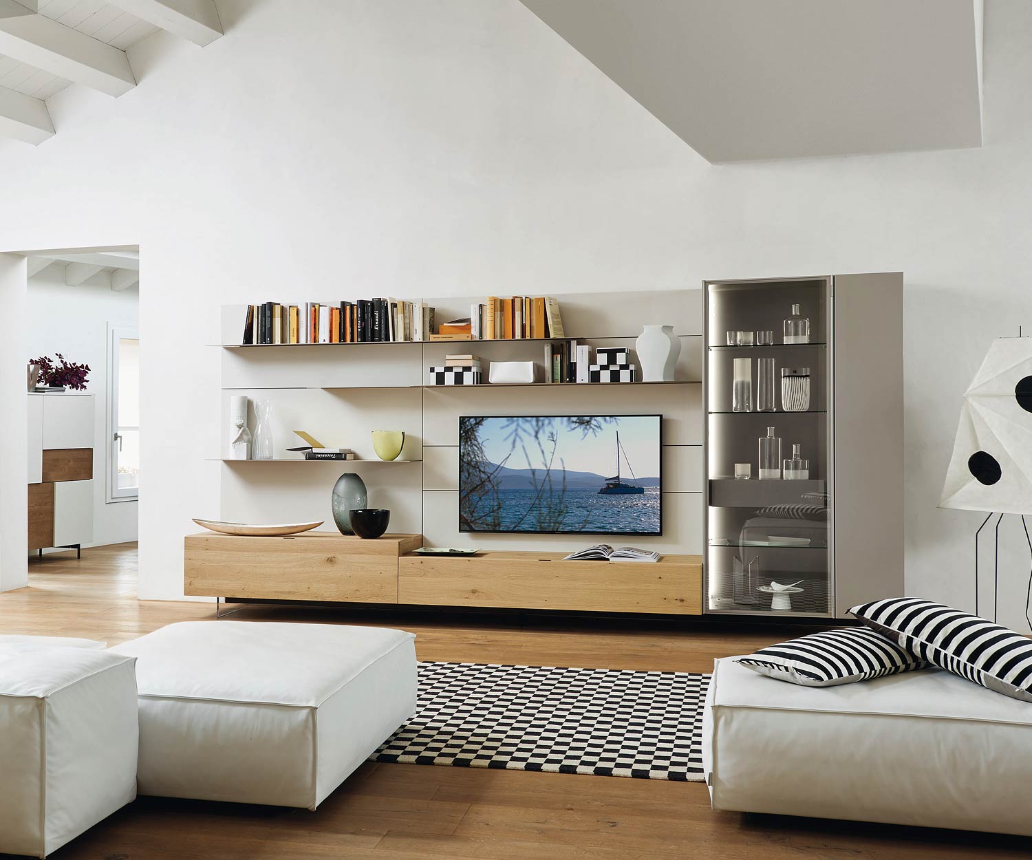Exclusif Livitalia Meuble-paroi design C42 avec vitrine en verre et bibliothèque Exclusif Livitalia Meuble-paroi design C42 avec vitrine en verre et bibliothèque