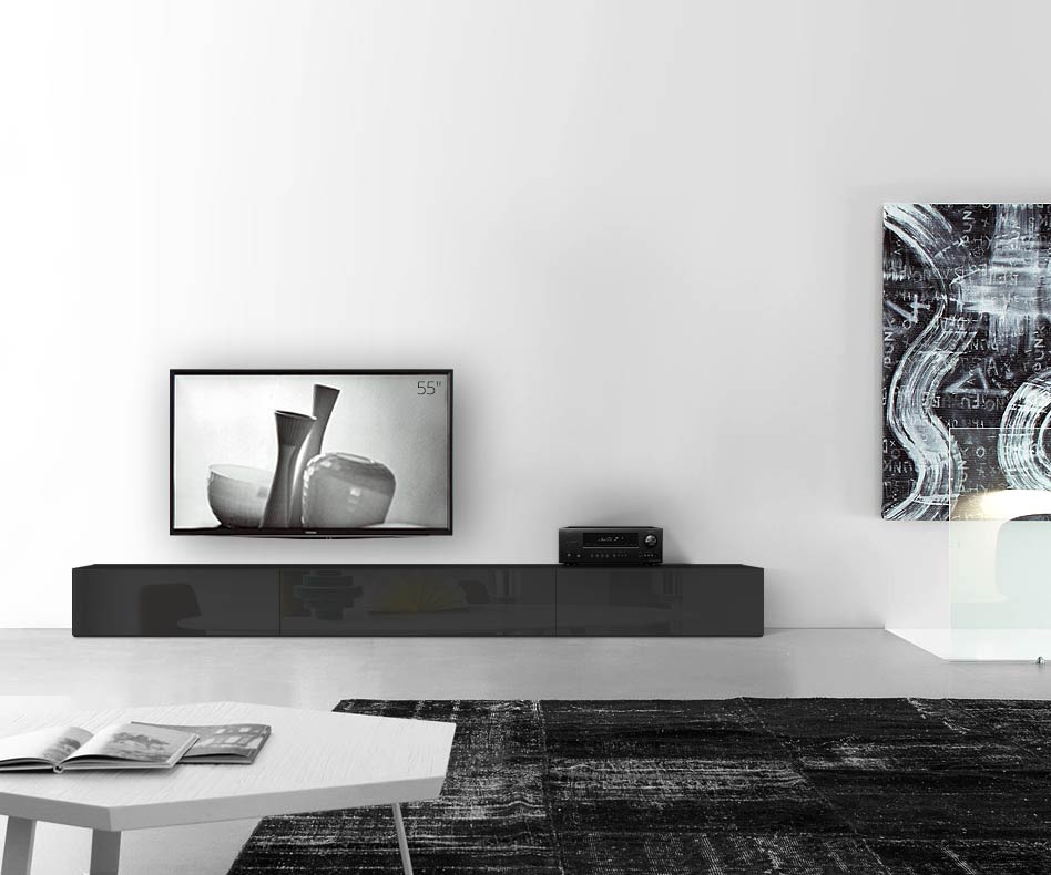 Armoire TV Fond L300 H35 Noir brillant