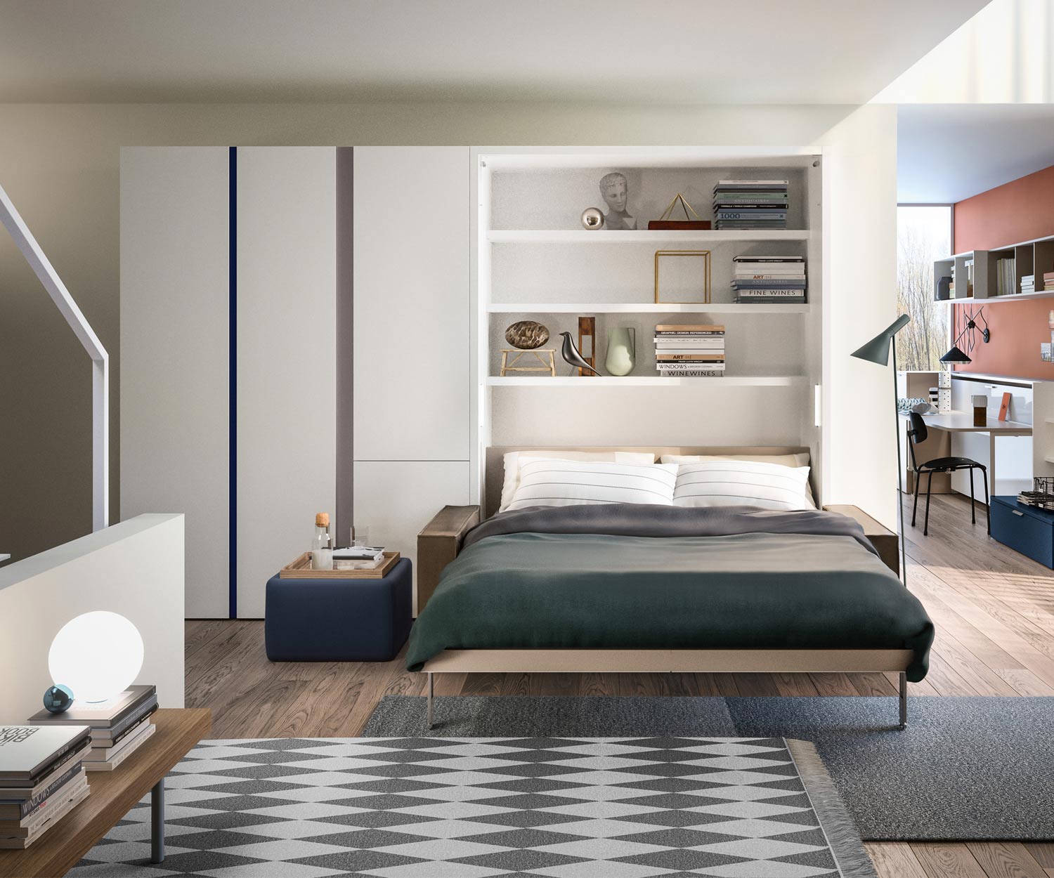 Moderne Clei Penelope 2 Lit armoire design avec canapé 160x200 Couchage